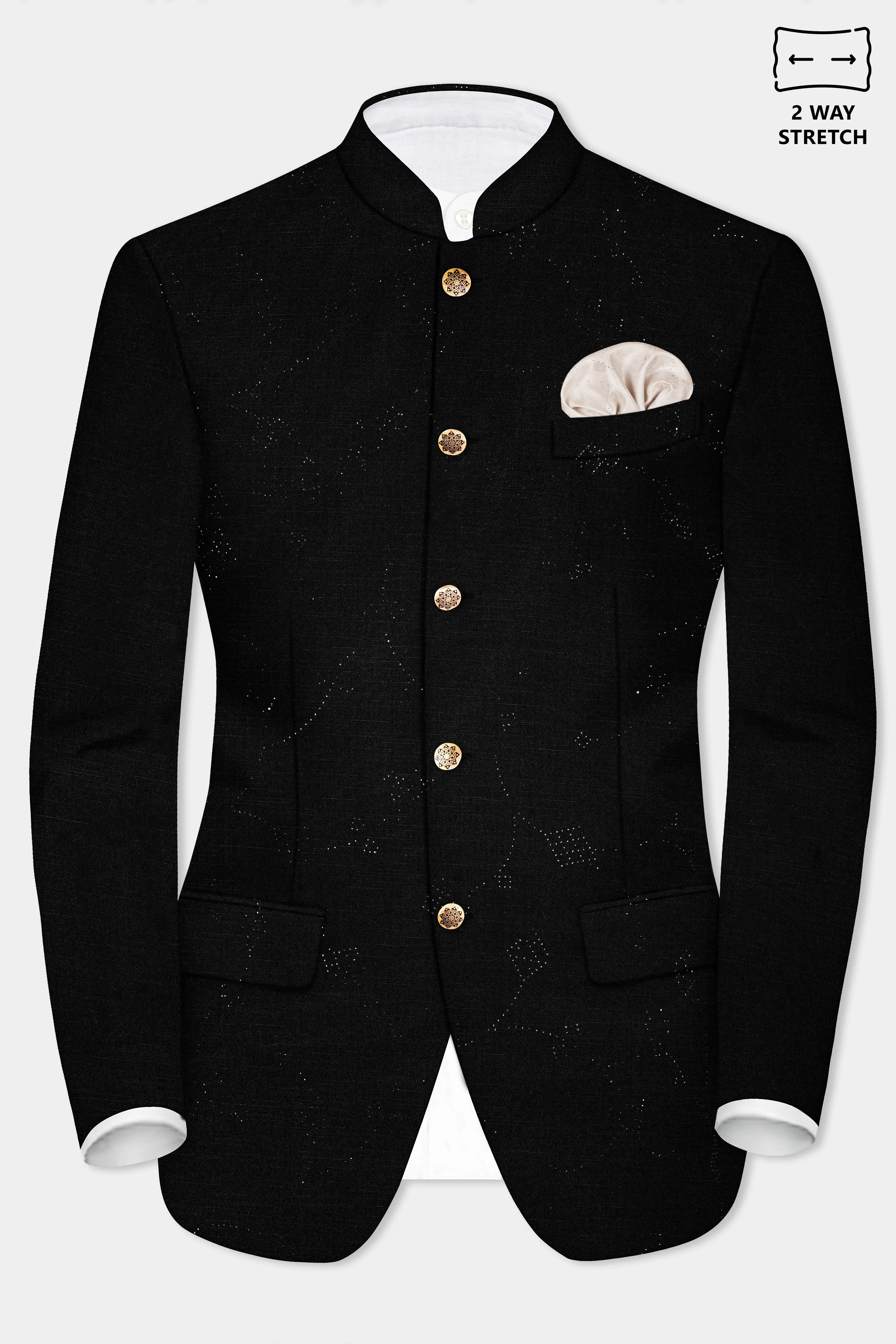 Jade Black Stretchable Wool Rich Stone Work Bandhgala Designer Blazer sold by French Crown product image thumbnail 2