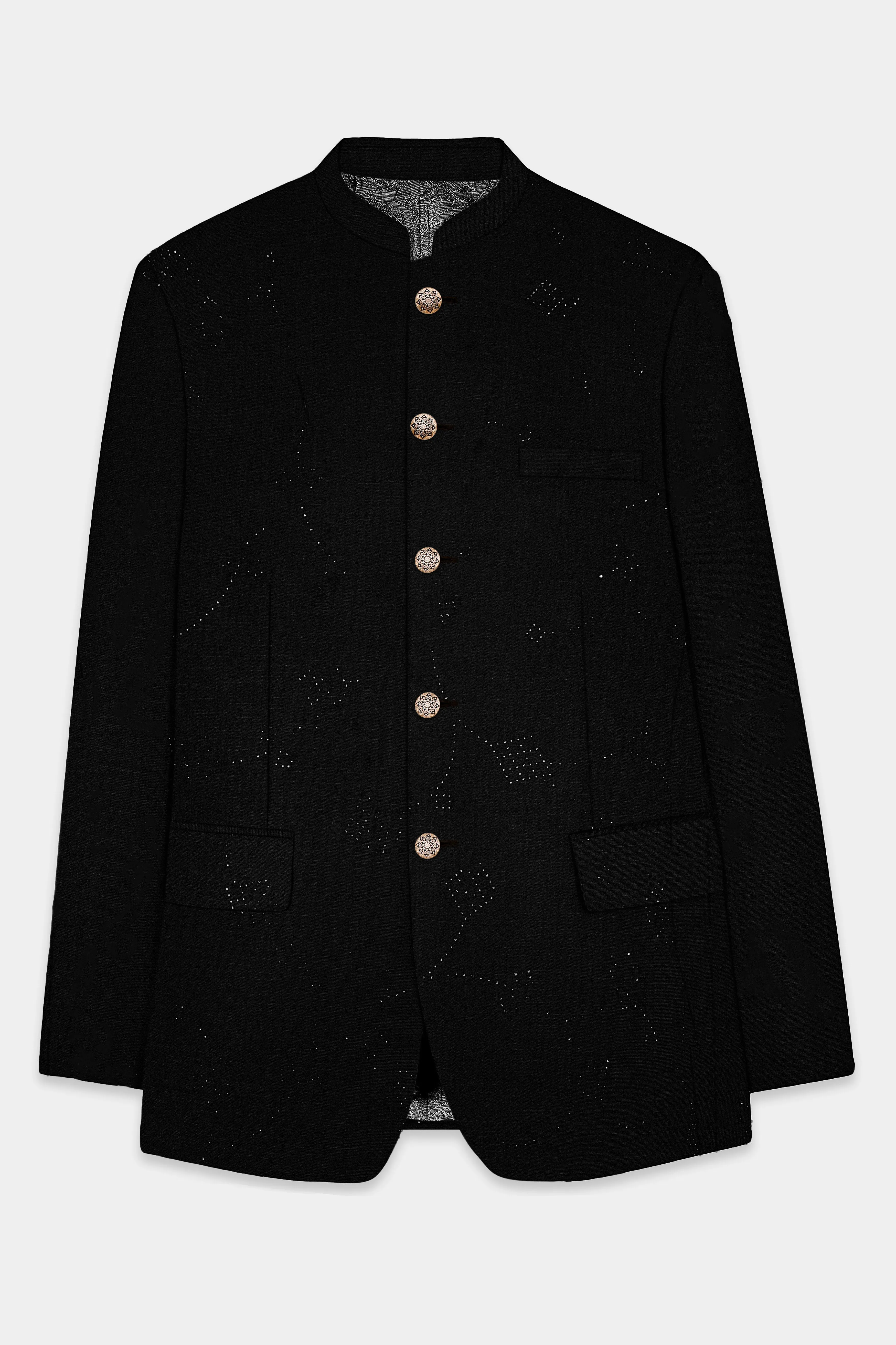 Jade Black Stretchable Wool Rich Stone Work Bandhgala Designer Blazer sold by French Crown product image thumbnail 5