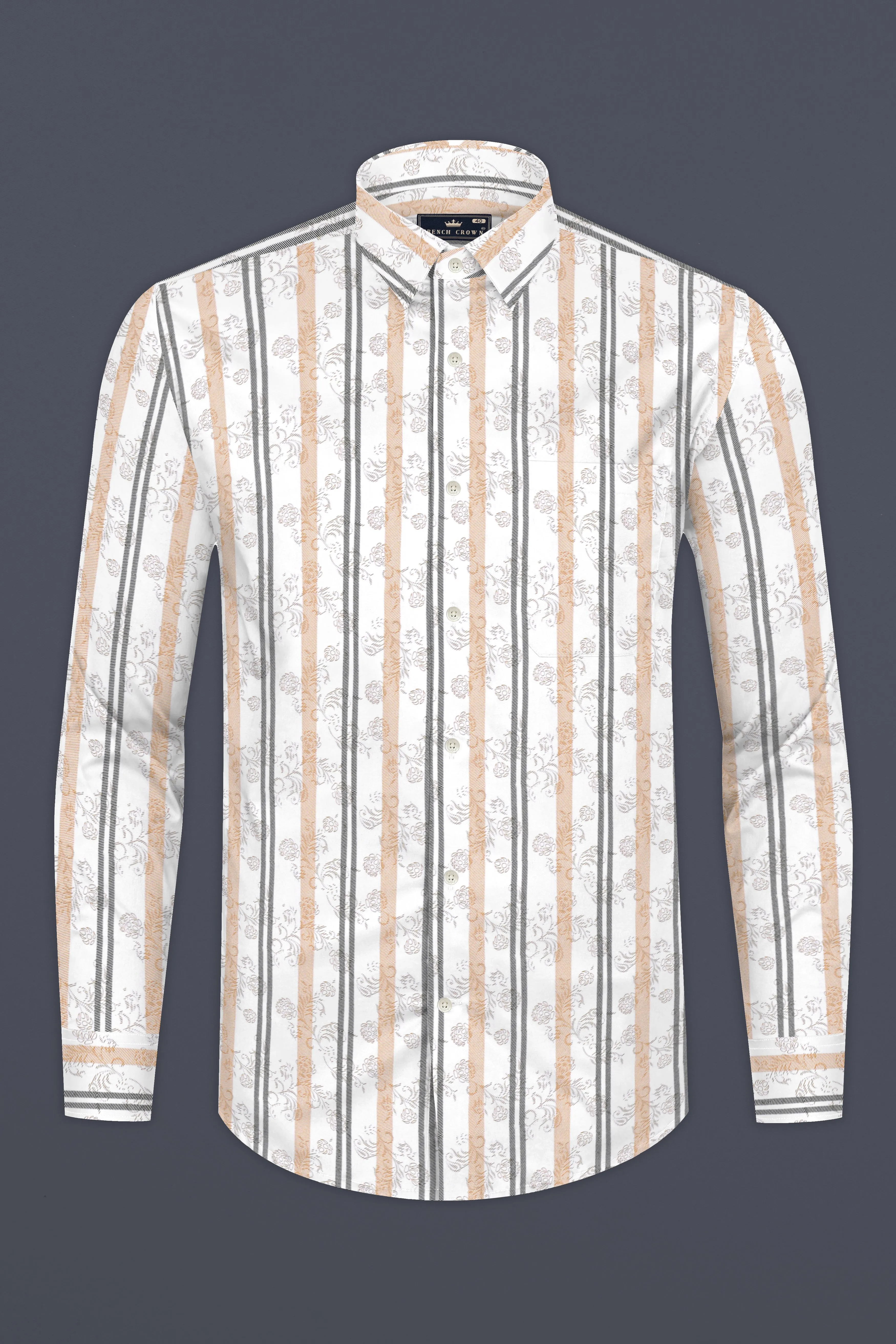Bright White with Navajo Beige and Flint Brown Printed Super Soft Premium Cotton Shirt sold by French Crown product image thumbnail 4