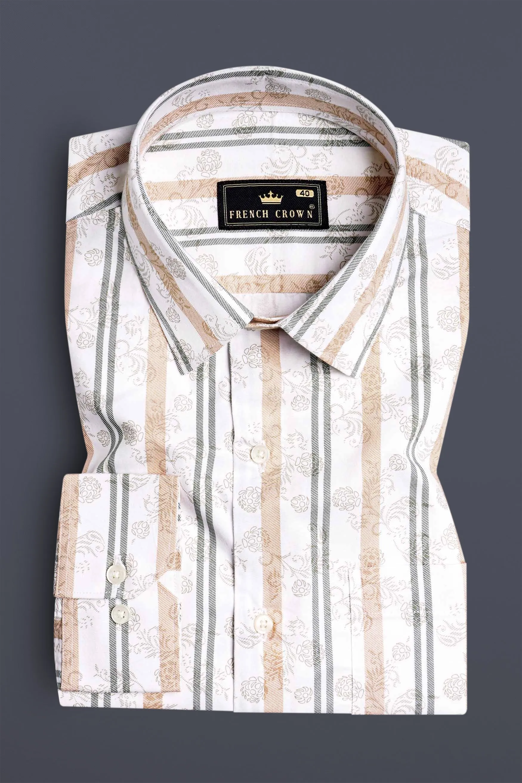 Bright White with Navajo Beige and Flint Brown Printed Super Soft Premium Cotton Shirt sold by French Crown product image thumbnail 3