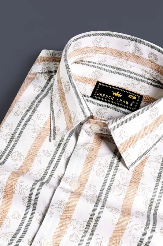 Bright White with Navajo Beige and Flint Brown Printed Super Soft Premium Cotton Shirt sold by French Crown