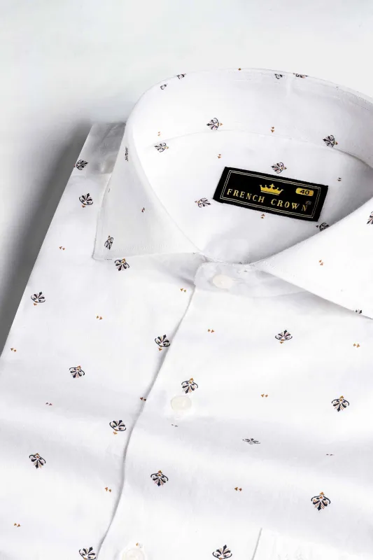 Bright White with Rope Brown and Gunmetal Black Printed Super Soft Premium Cotton Shirt sold by French Crown