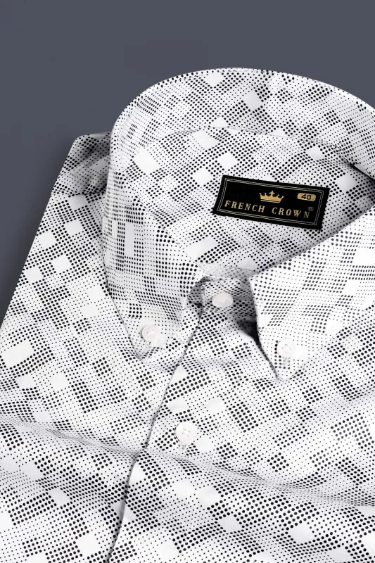 Bright White and Black Printed Super Soft Premium Cotton Shirt sold by French Crown