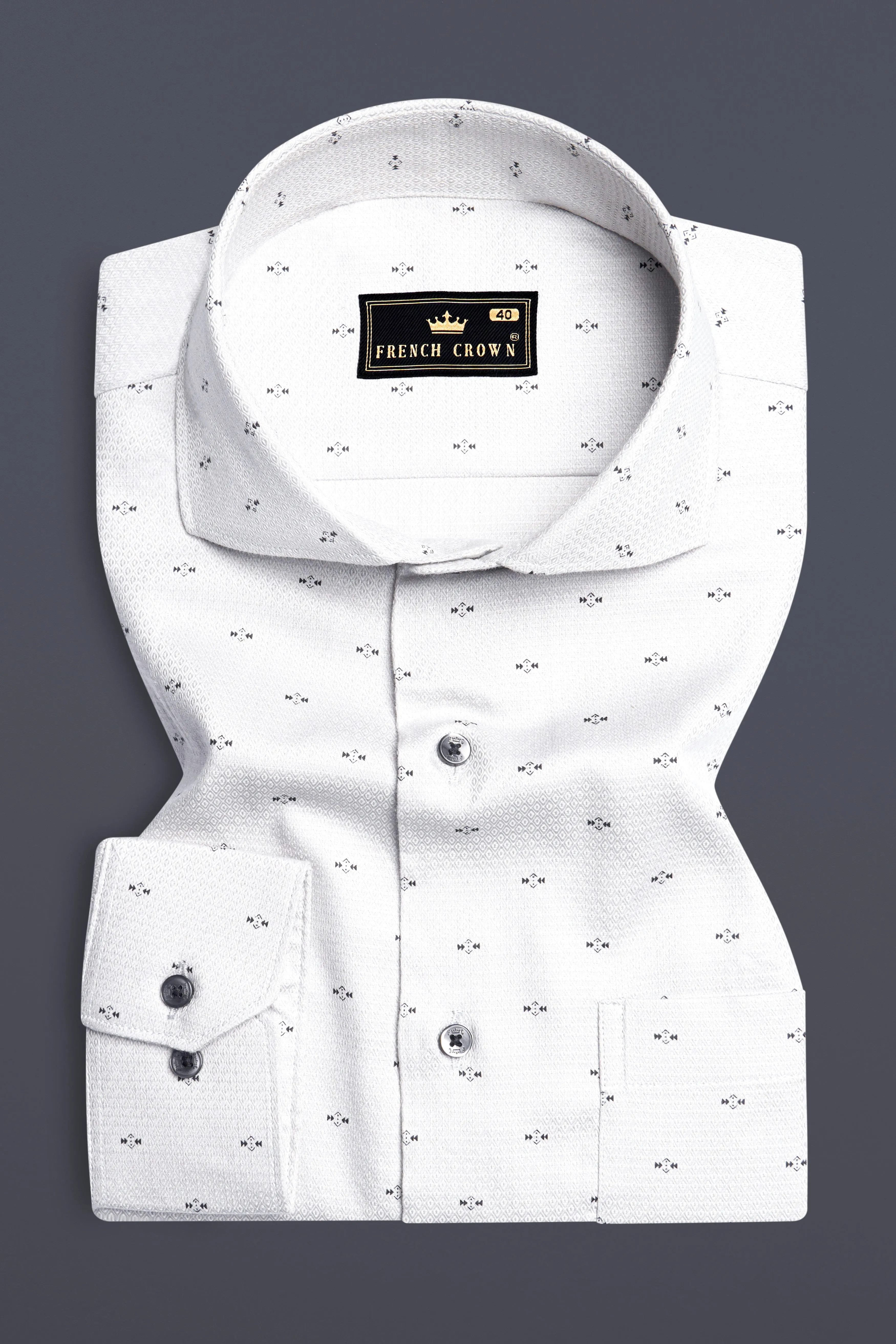 Pale Slate Gray Dobby Textured Premium Giza Cotton Shirt sold by French Crown product image thumbnail 4