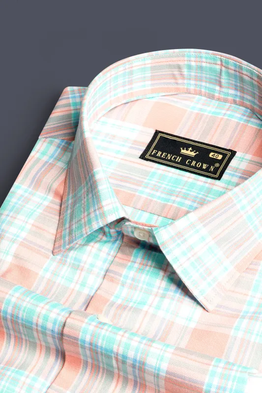 Beauty Pink and Moonstone Blue Twill Checkered Premium Cotton Shirt made by French Crown