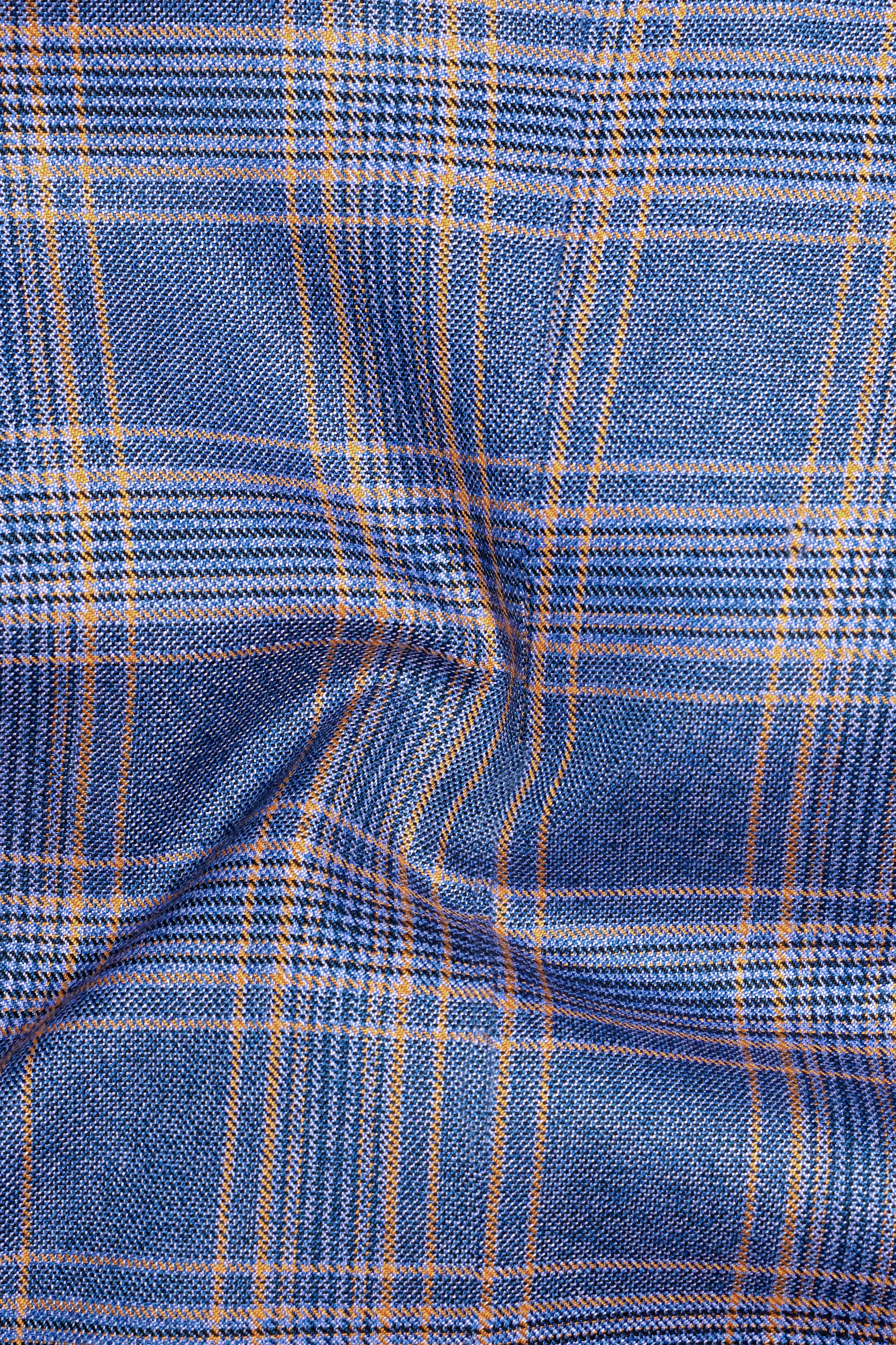Scampi Blue and Muesli Brown Plaid Wool Rich Cross Placket Bandhgala Suit sold by French Crown product image thumbnail 3
