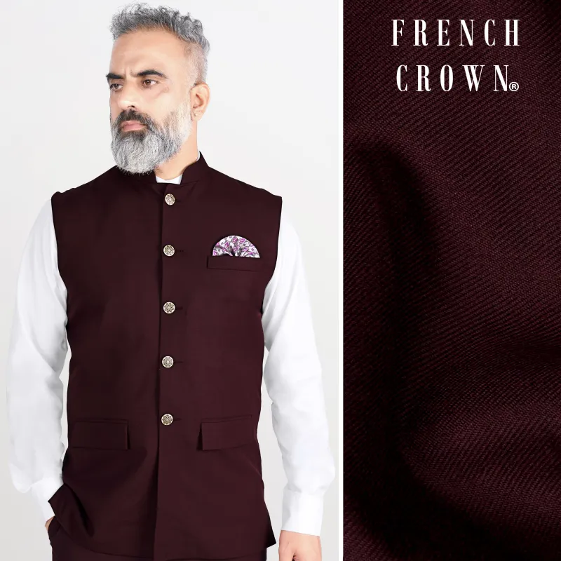 Umber Maroon Wool Rich Nehru Jacket sold by French Crown