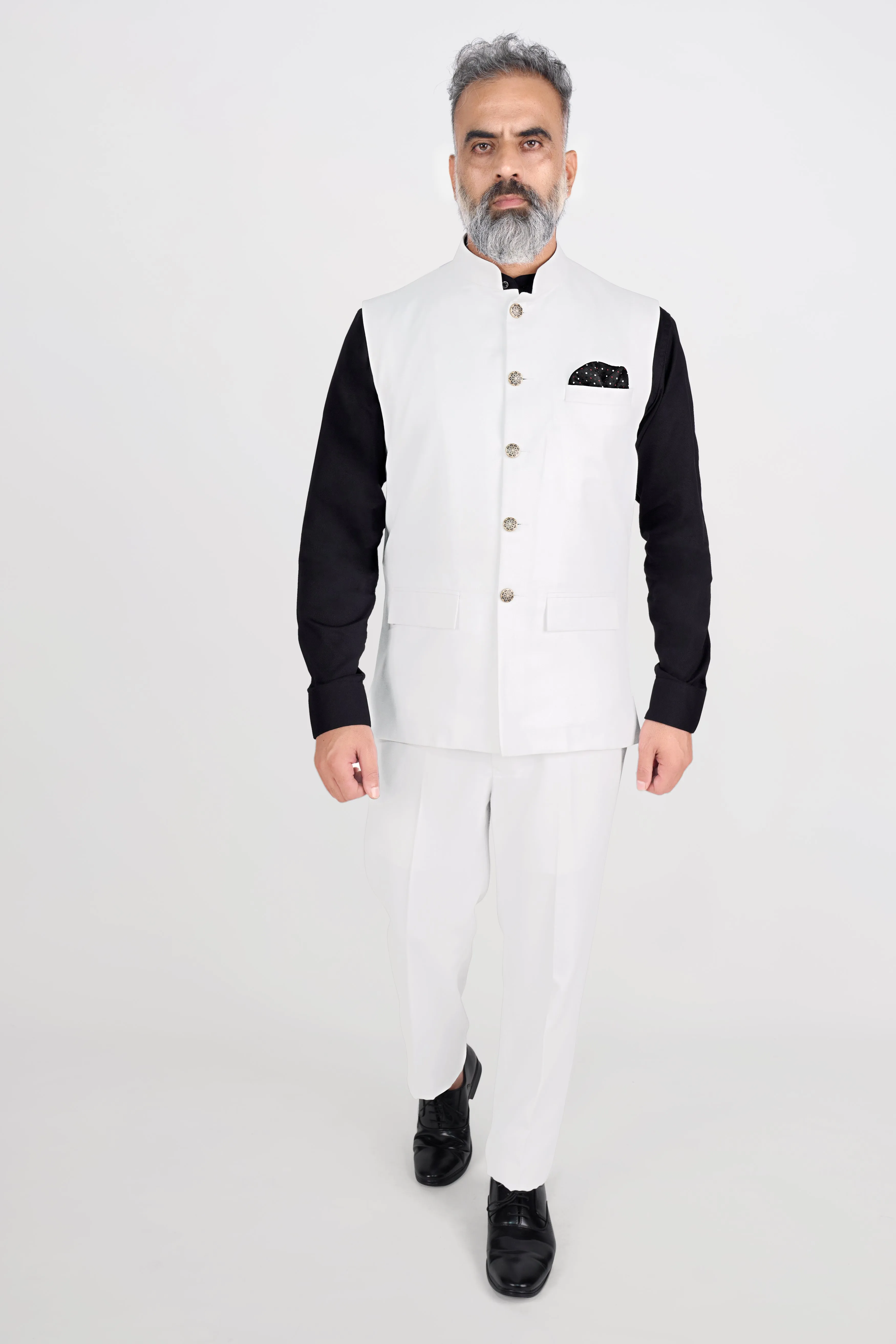 Bright White Wool Rich Nehru Jacket sold by French Crown product image thumbnail 5