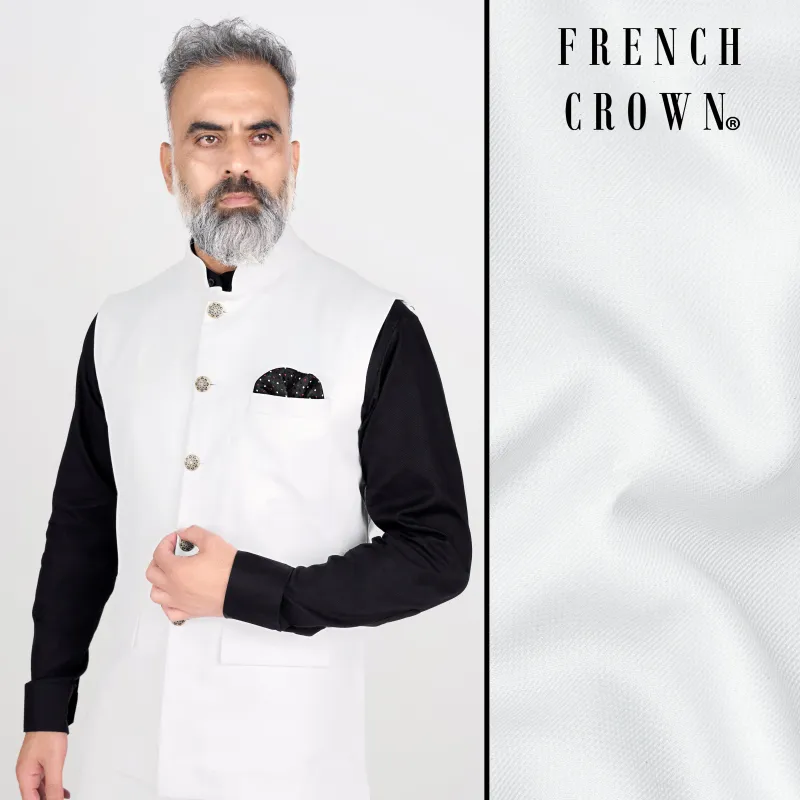 Bright White Wool Rich Nehru Jacket sold by French Crown