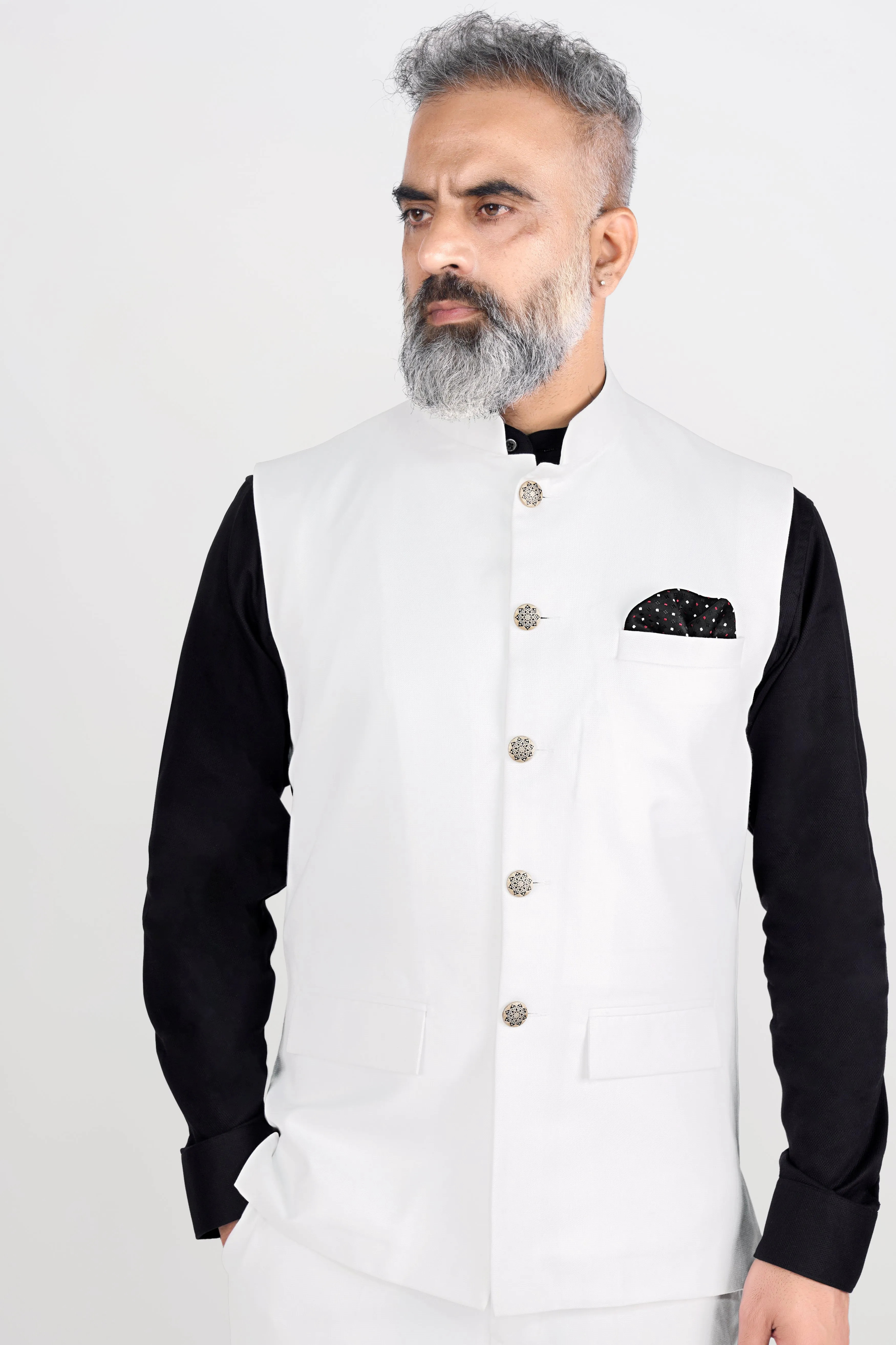 Bright White Wool Rich Nehru Jacket sold by French Crown product image thumbnail 4