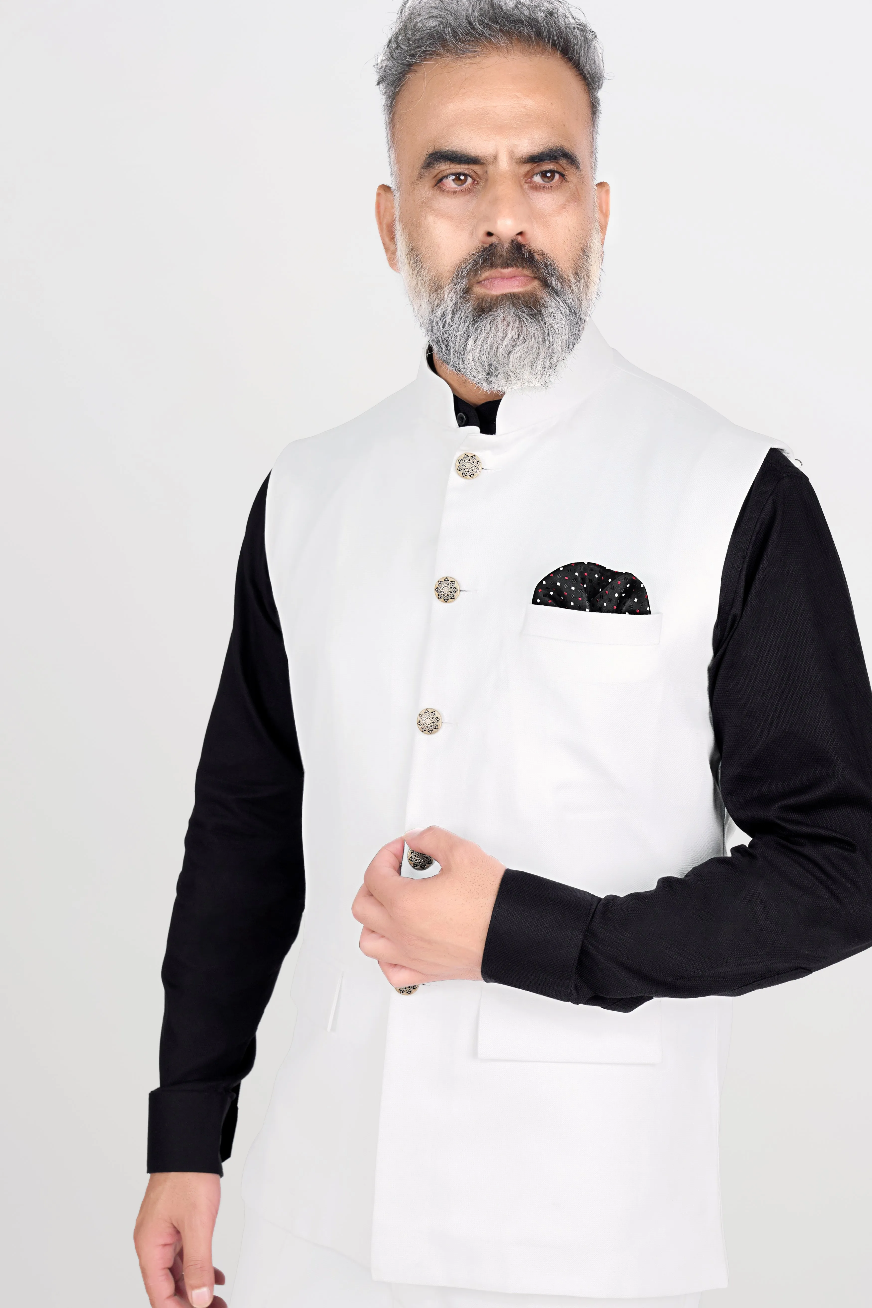 Bright White Wool Rich Nehru Jacket sold by French Crown product image thumbnail 2