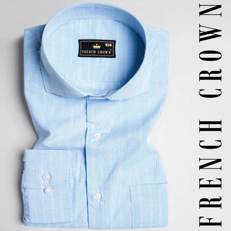 Carolina Blue with White Checkered Dobby Textured Premium Giza Cotton Shirt sold by French Crown
