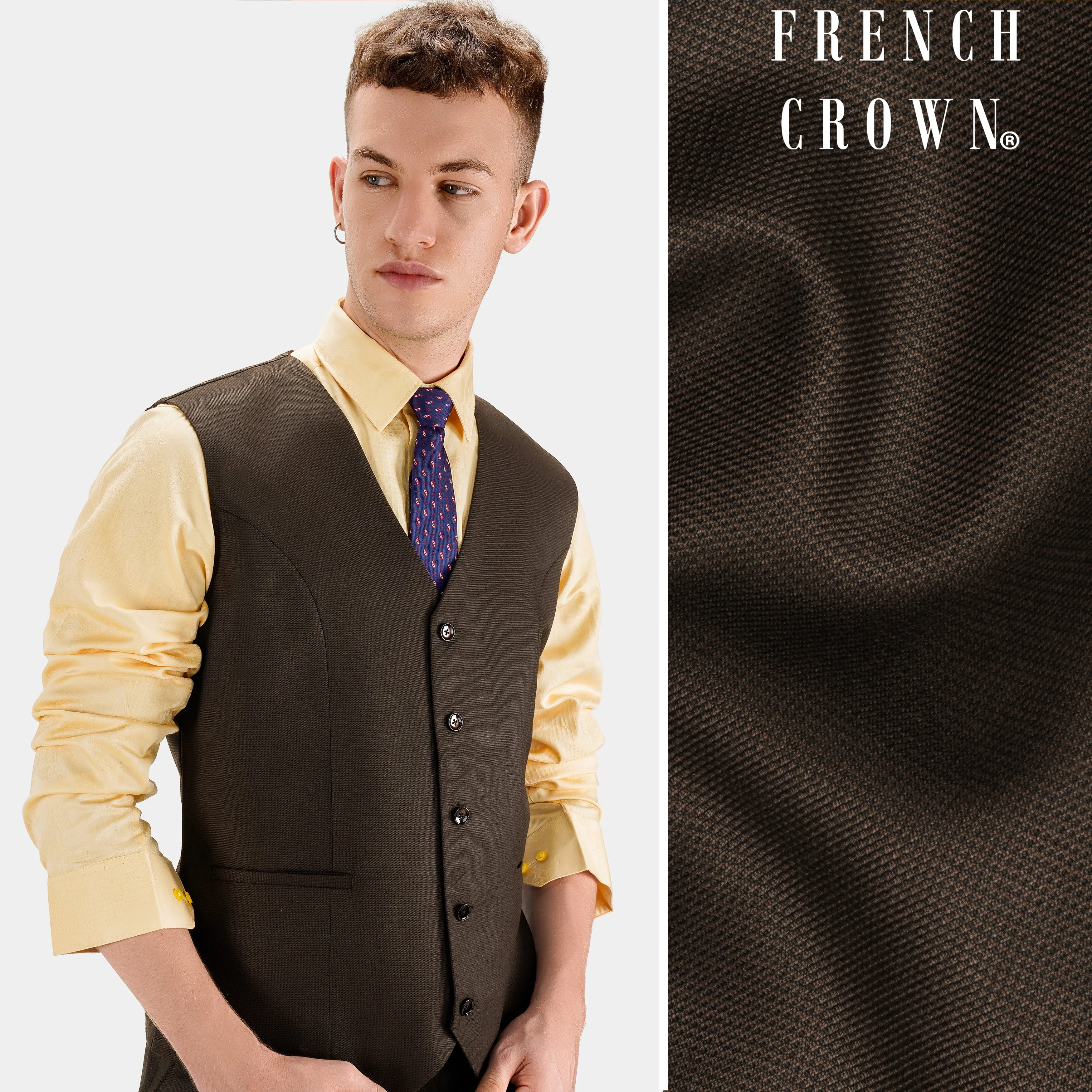 Zeus Brown Wool Rich Waistcoat sold by French Crown
