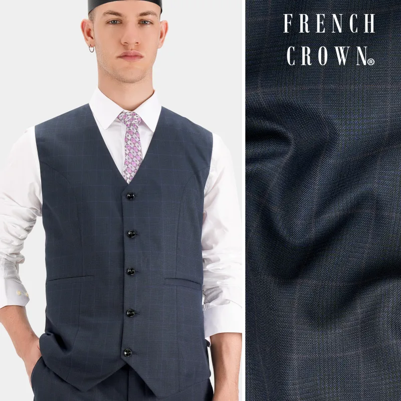 Baltic Blue Checkered Wool Rich Waistcoat sold by French Crown