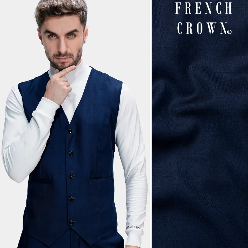 Tuna Blue Wool Rich Waistcoat made by French Crown