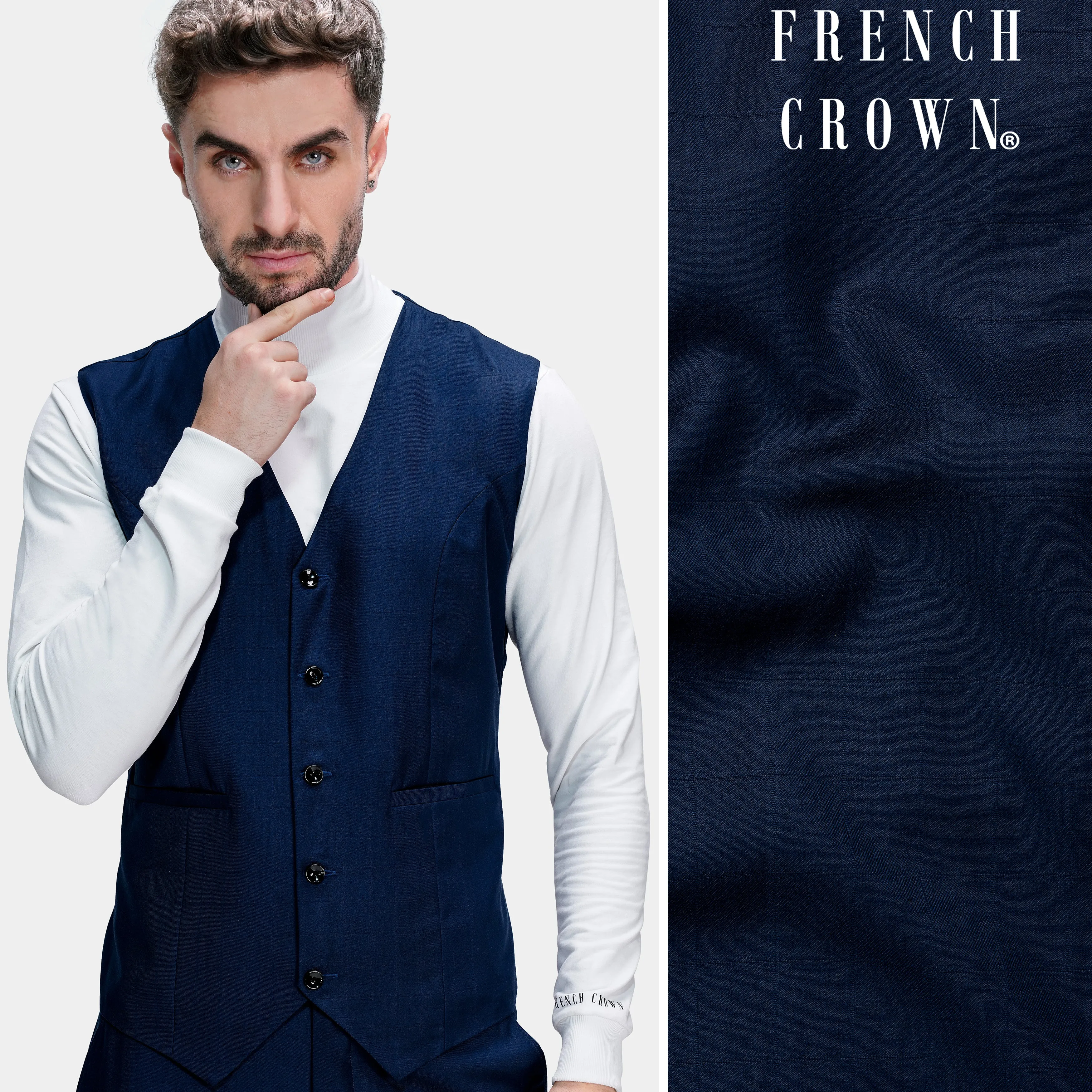 Tuna Blue Wool Rich Waistcoat sold by French Crown