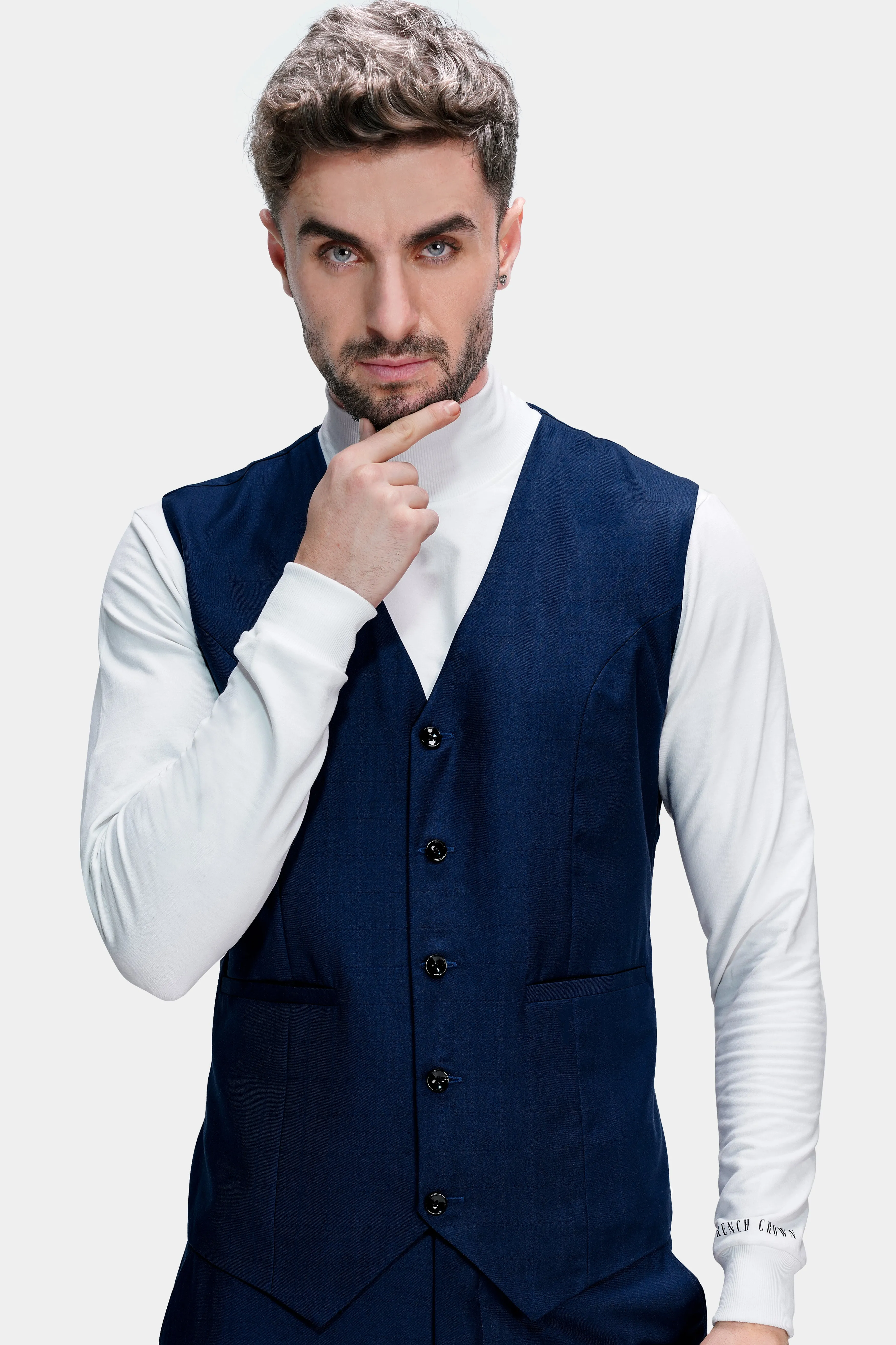 Tuna Blue Wool Rich Waistcoat sold by French Crown product image thumbnail 2