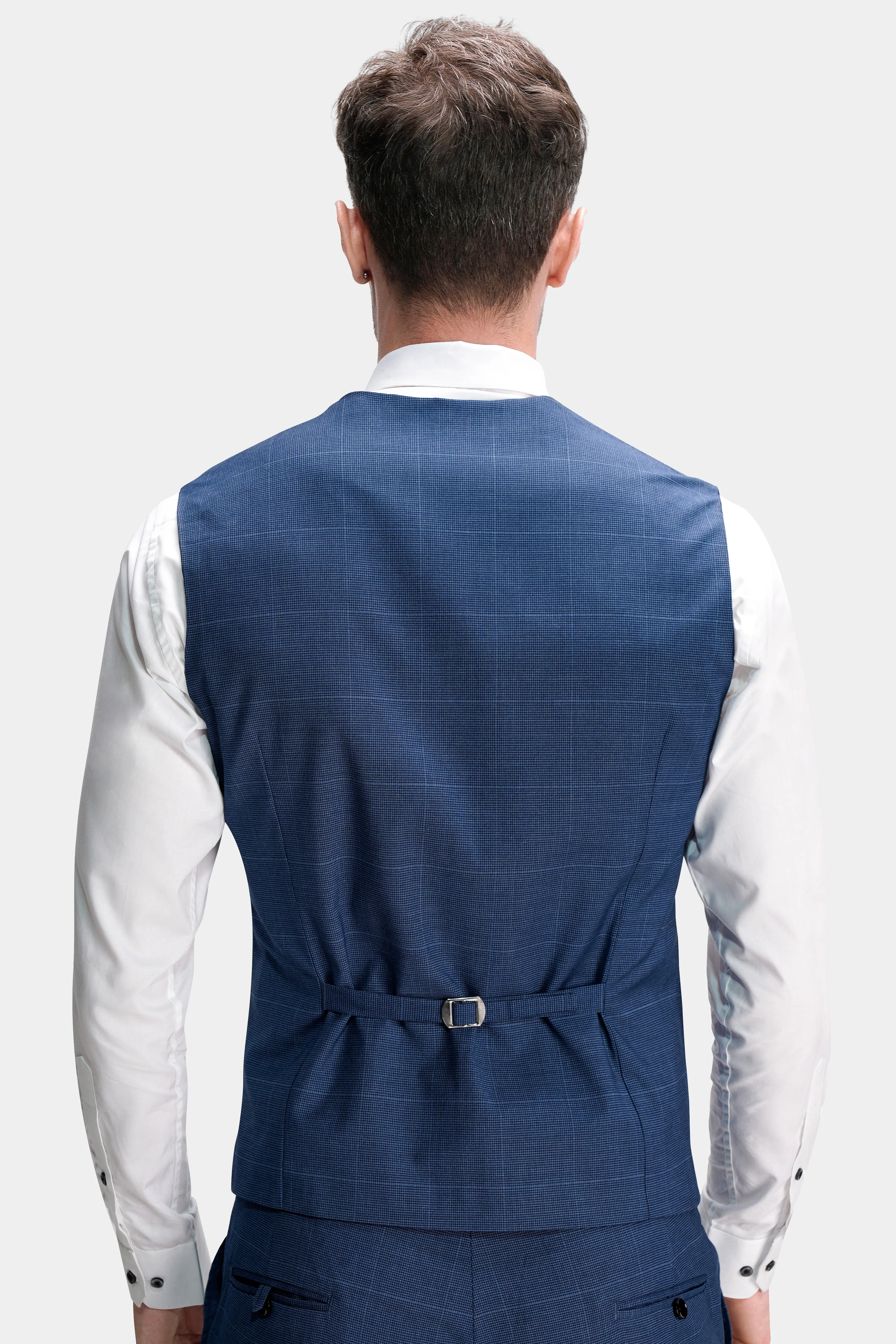 Gun Powder Blue Windowpane Wool Rich Stretchable traveler Waistcoat sold by French Crown product image thumbnail 4