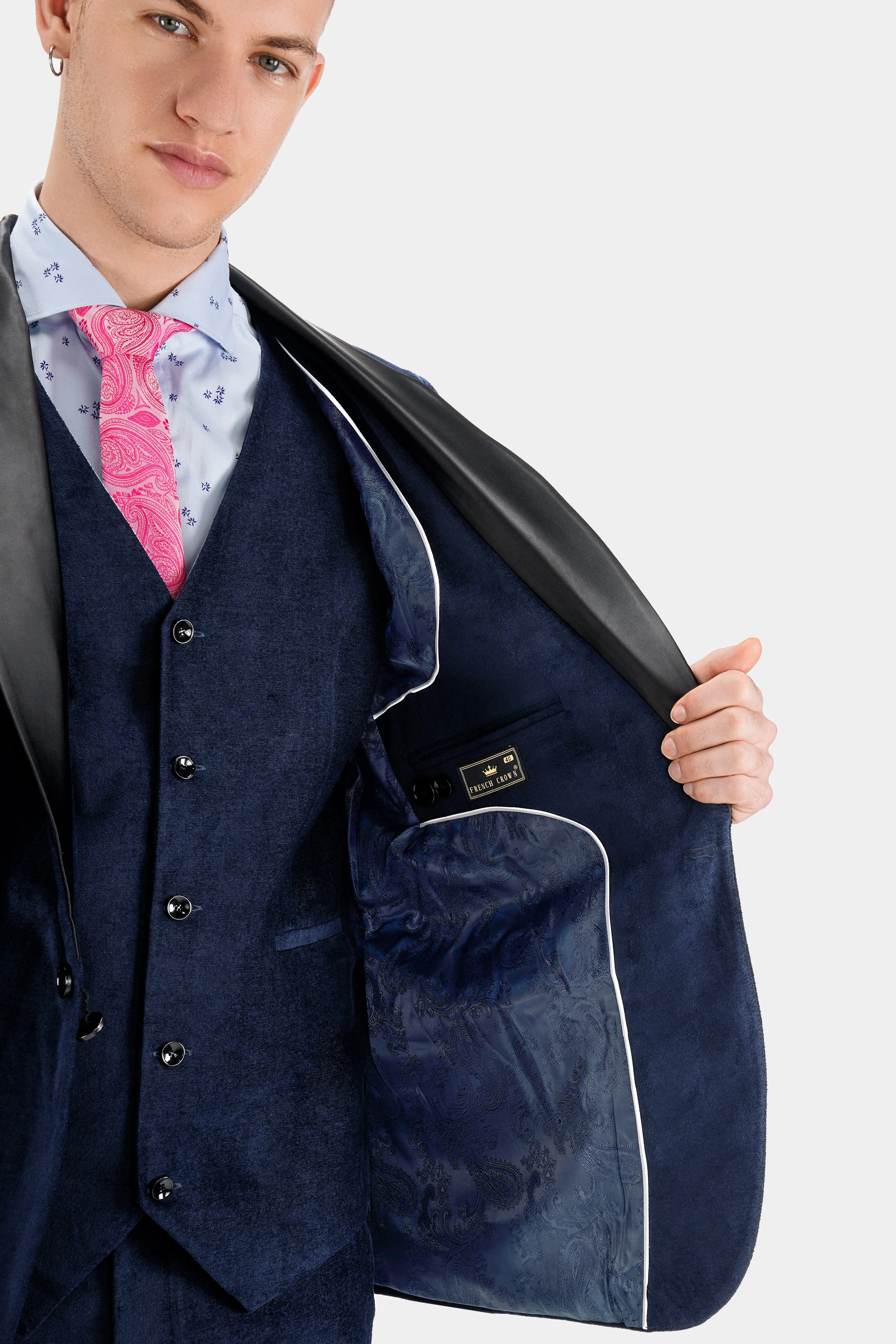 Mirage Blue Single Breasted Tuxedo Blazer sold by French Crown product image thumbnail 4