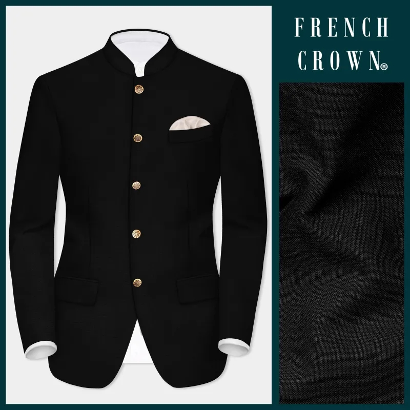 JADE BLACK LUXURIOUS LINEN BANDHGALA/MANDARIN BLAZER sold by French Crown