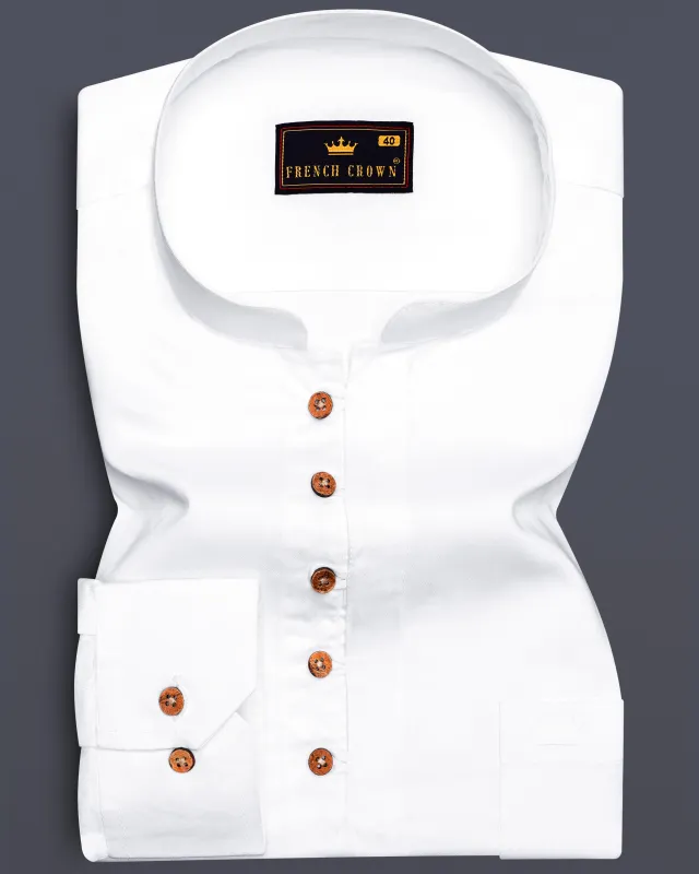 Bright White Subtle Sheen Indian Kurta Style Super Soft Giza Cotton SHIRT sold by French Crown