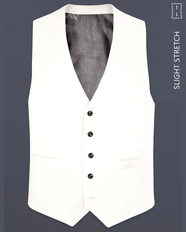 Off White Solid Wool Rich Slight Stretch Waistcoat made by French Crown