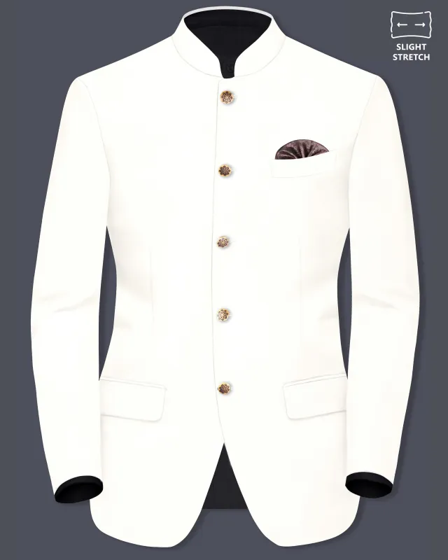 Off White Solid Wool Rich Bandhgala Slight Stretch Blazer sold by French Crown