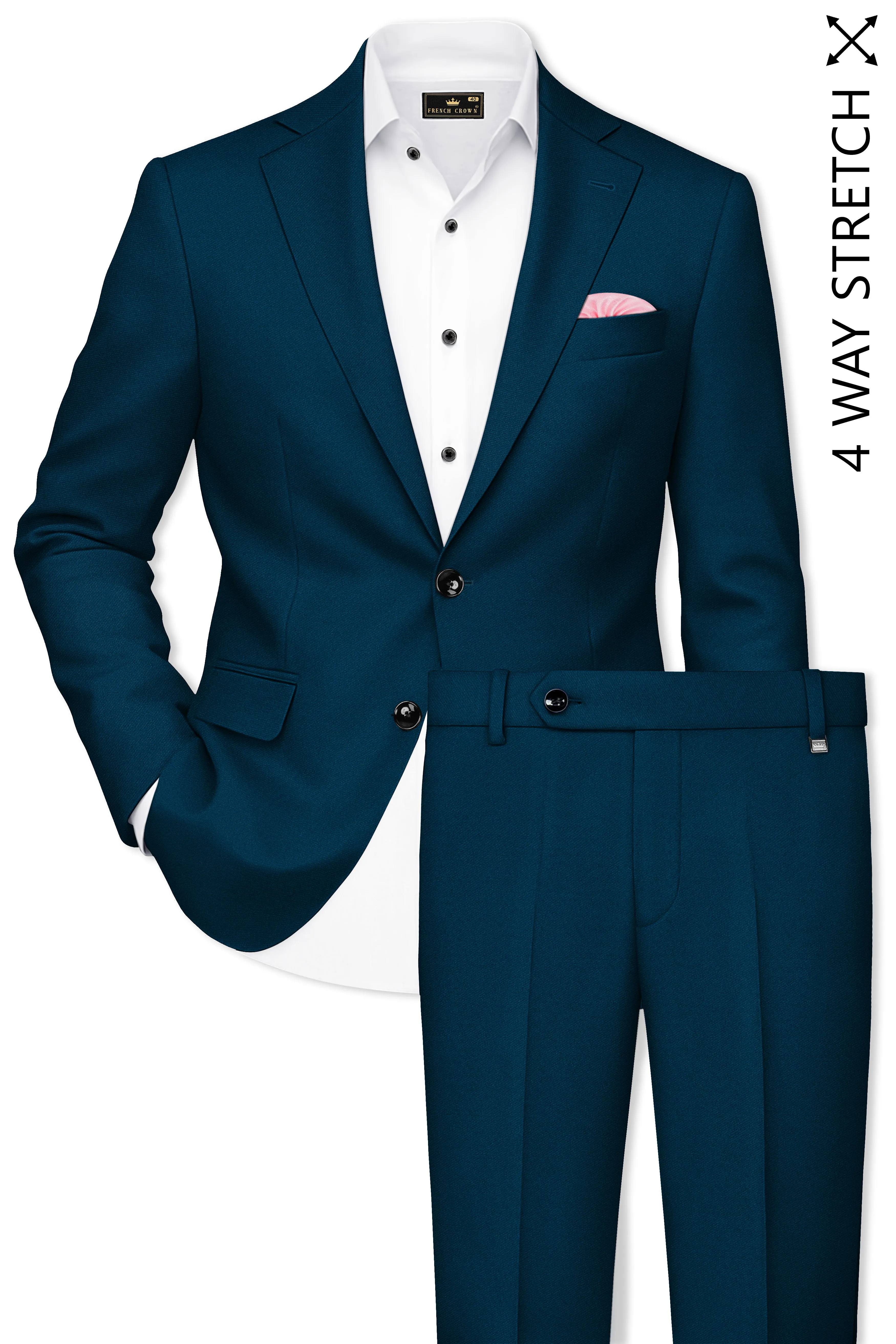 Aureblu-Korean Prussian Blue 4-Way Stretch Wrinkle-Free Fluid Drape Fabric Single Breasted Suit sold by French Crown product image thumbnail 2