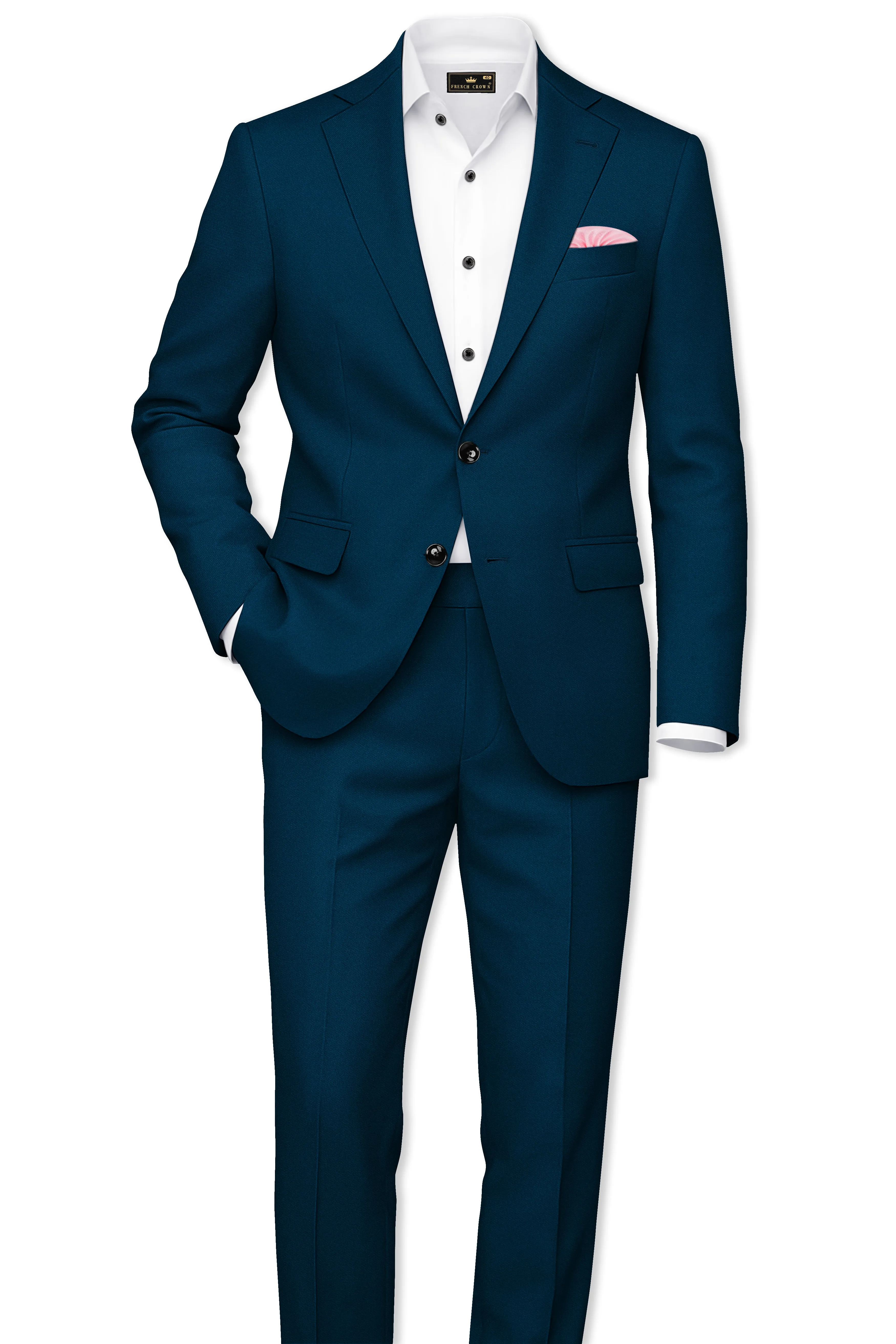Aureblu-Korean Prussian Blue 4-Way Stretch Wrinkle-Free Fluid Drape Fabric Single Breasted Suit sold by French Crown product image thumbnail 4