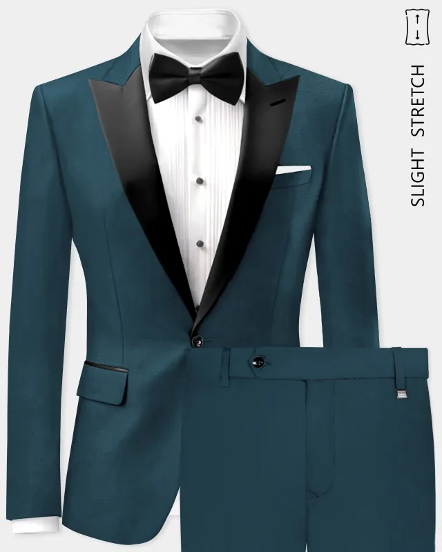 Prestige-Dianne Green Solid Wool Rich Peak Lapel Tuxedo Slight Stretch Suit made by French Crown