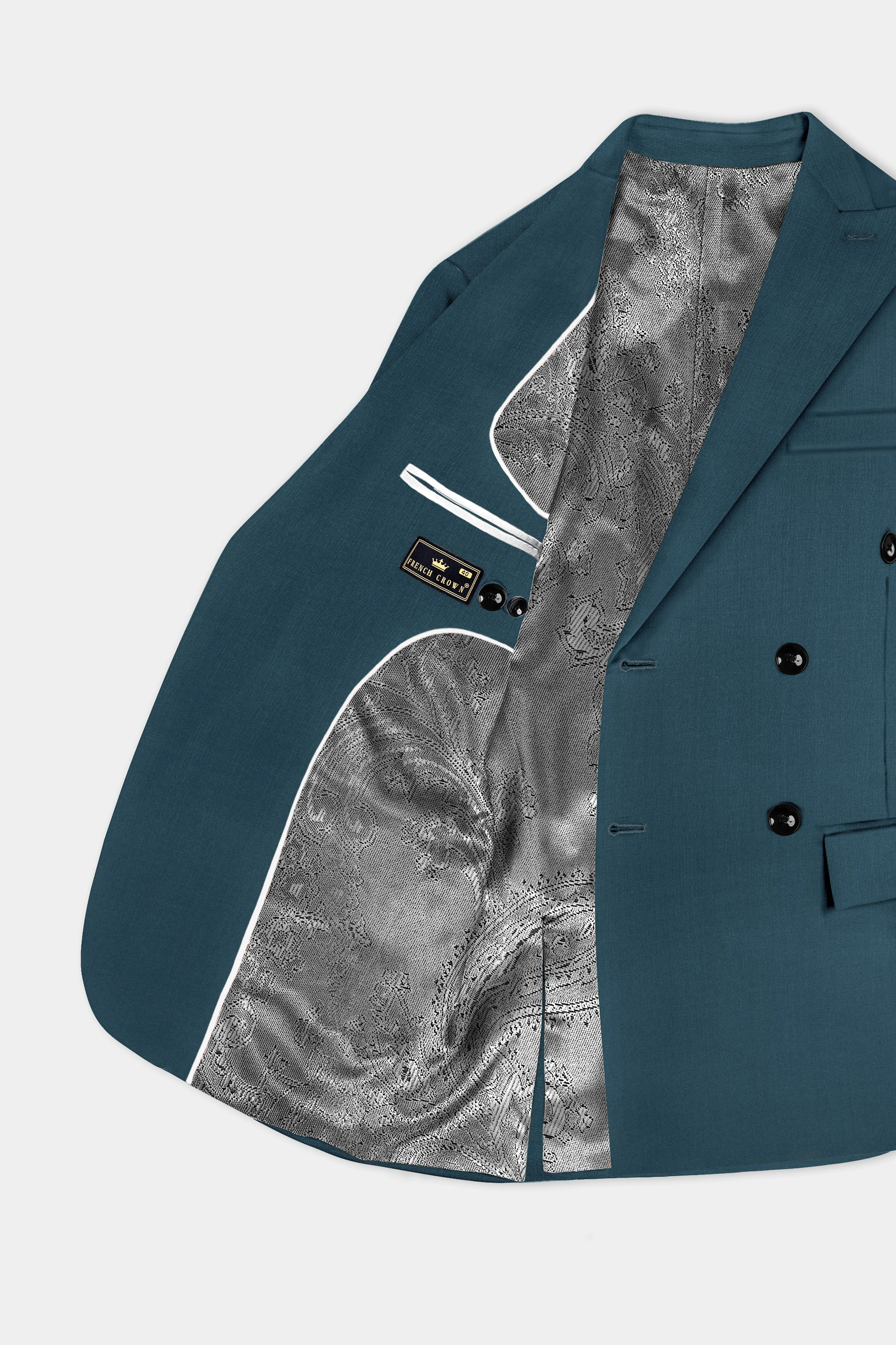 Prestige-Dianne Green Solid Wool Rich Double Breasted Slight Stretch Blazer sold by French Crown product image thumbnail 5