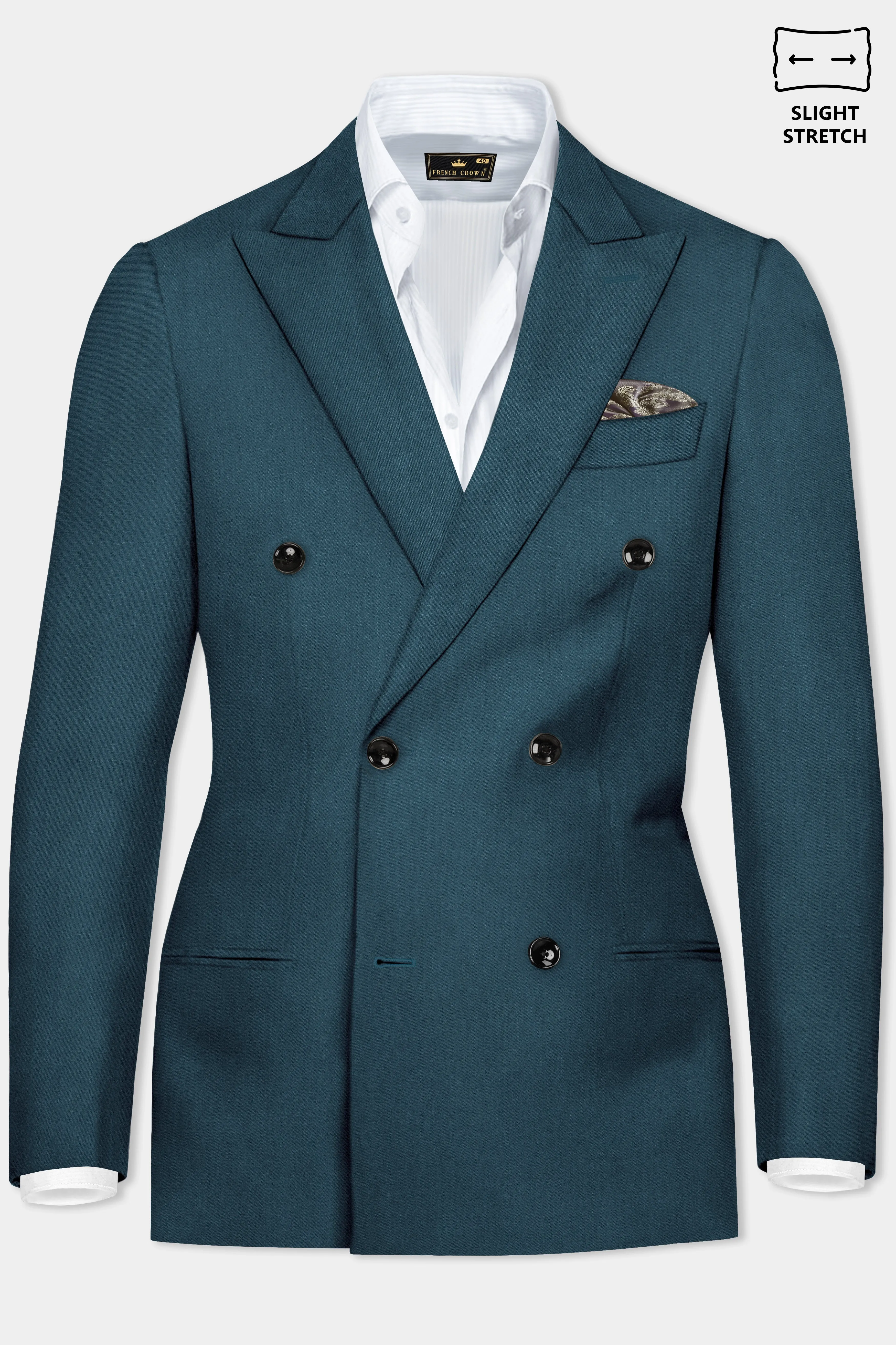 Prestige-Dianne Green Solid Wool Rich Double Breasted Slight Stretch Blazer sold by French Crown product image thumbnail 2