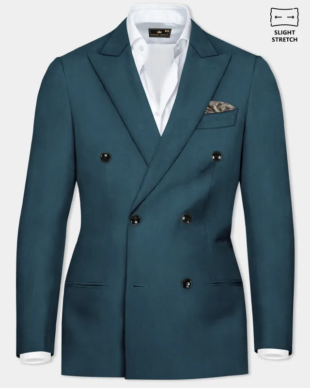 Prestige-Dianne Green Solid Wool Rich Double Breasted Slight Stretch Blazer made by French Crown