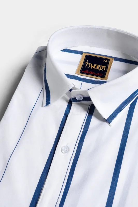 7swords-Bright White and Dusky Blue Striped Premium Cotton Shirt sold by French Crown
