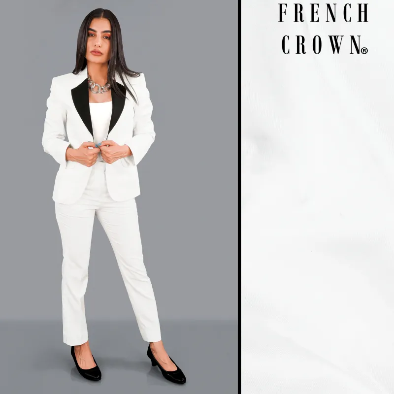 Bright White with Black Patch Collar Premium Cotton Women's Suit sold by French Crown