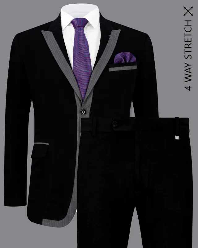 Noirex-Korean Black ( The Best Black We Have ) with Gray 4-Way Stretch Wrinkle-Free Single Breasted Designer Suit sold by French Crown