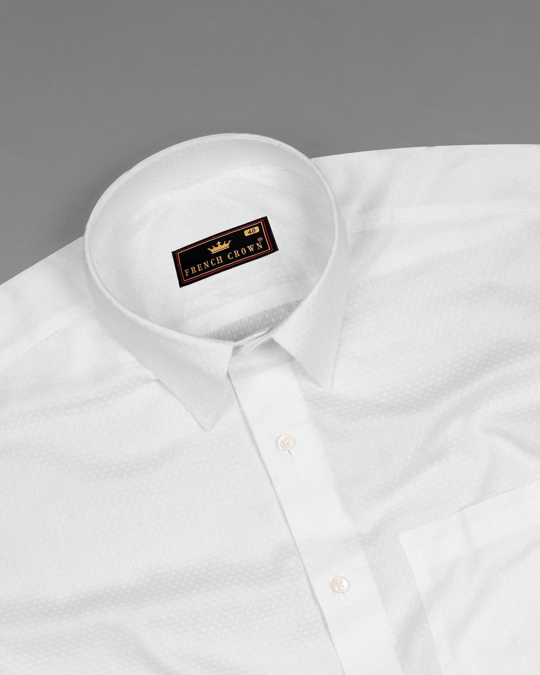 Bright White Dobby Textured Premium Giza Cotton Shirt sold by French Crown product image thumbnail 4