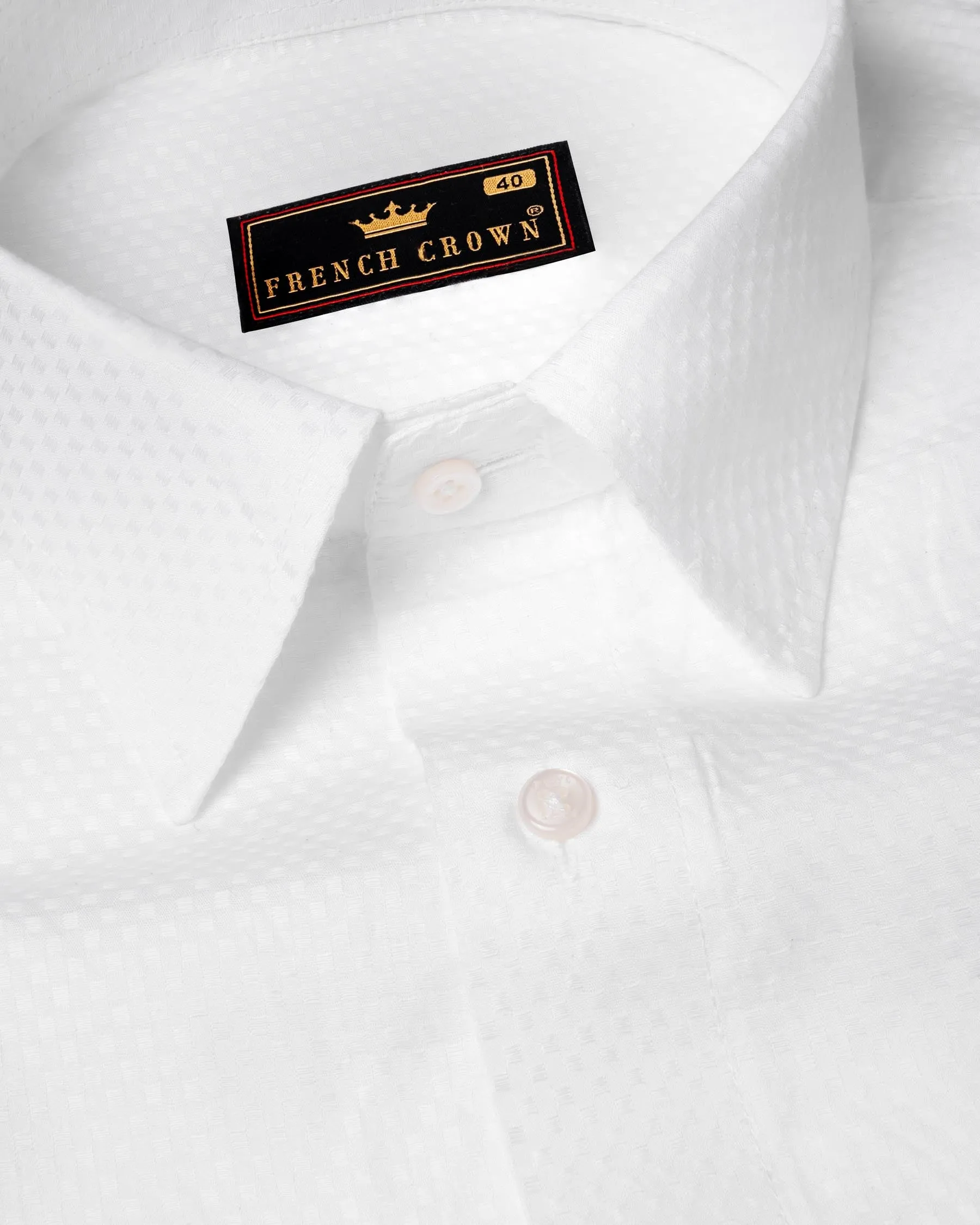 Bright White Dobby Textured Premium Giza Cotton Shirt sold by French Crown