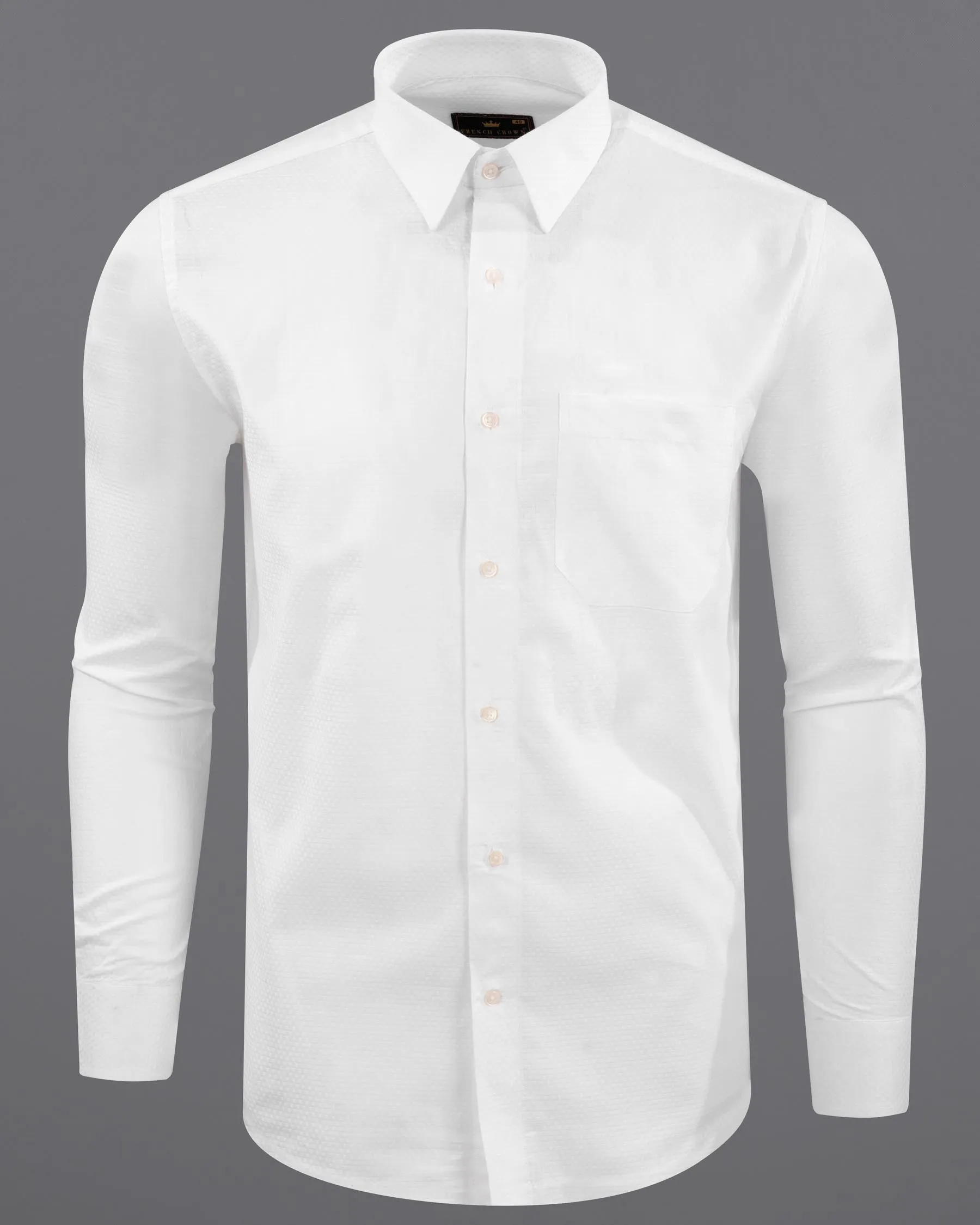 Bright White Dobby Textured Premium Giza Cotton Shirt sold by French Crown product image thumbnail 5