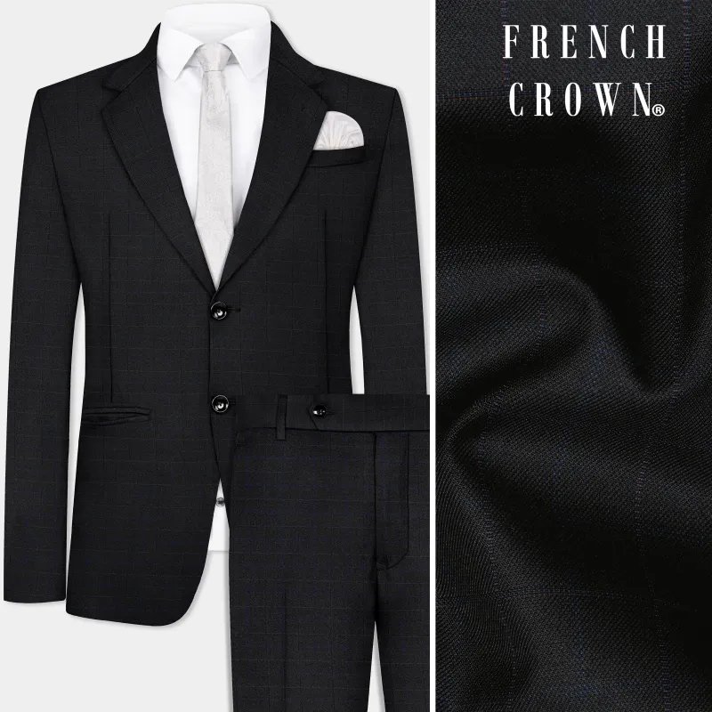 Jade Black Plaid Wool Blend Single Breasted Suit made by French Crown