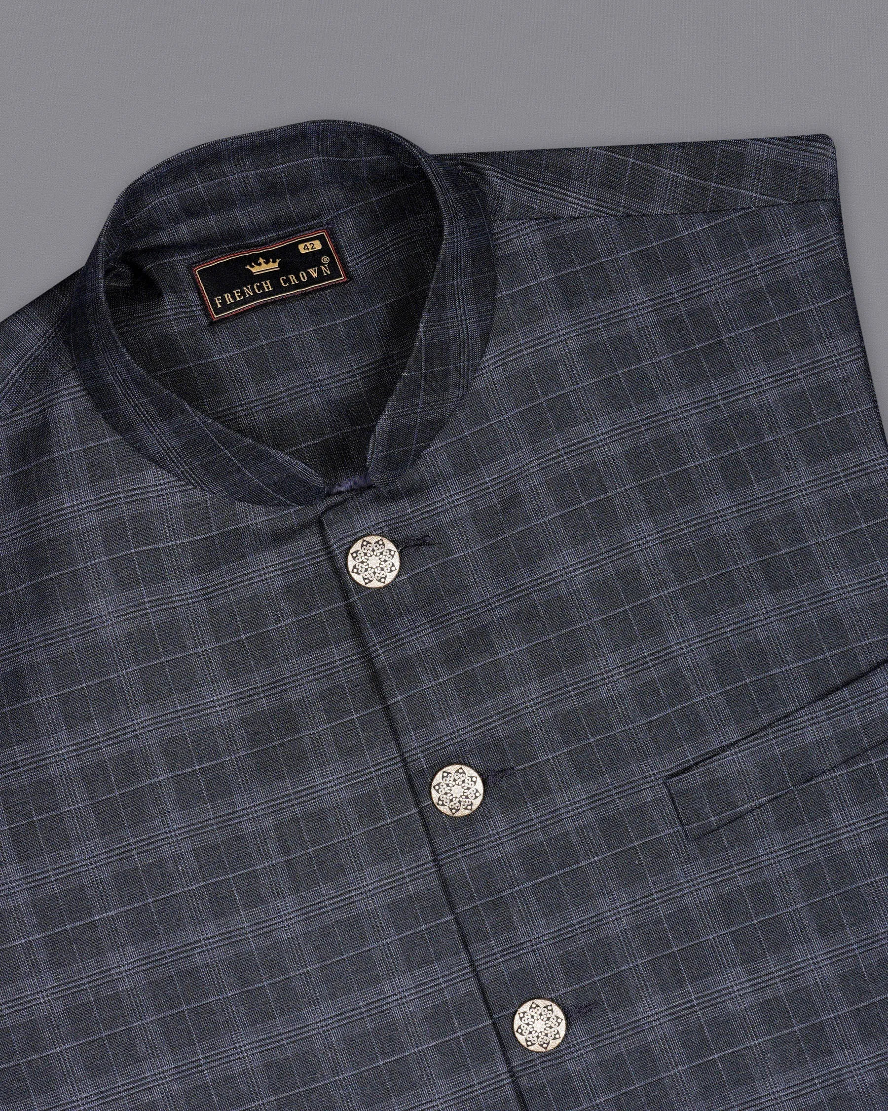Iridium Gray With Mobster Gray Plaid Nehru Jacket sold by French Crown product image thumbnail 4