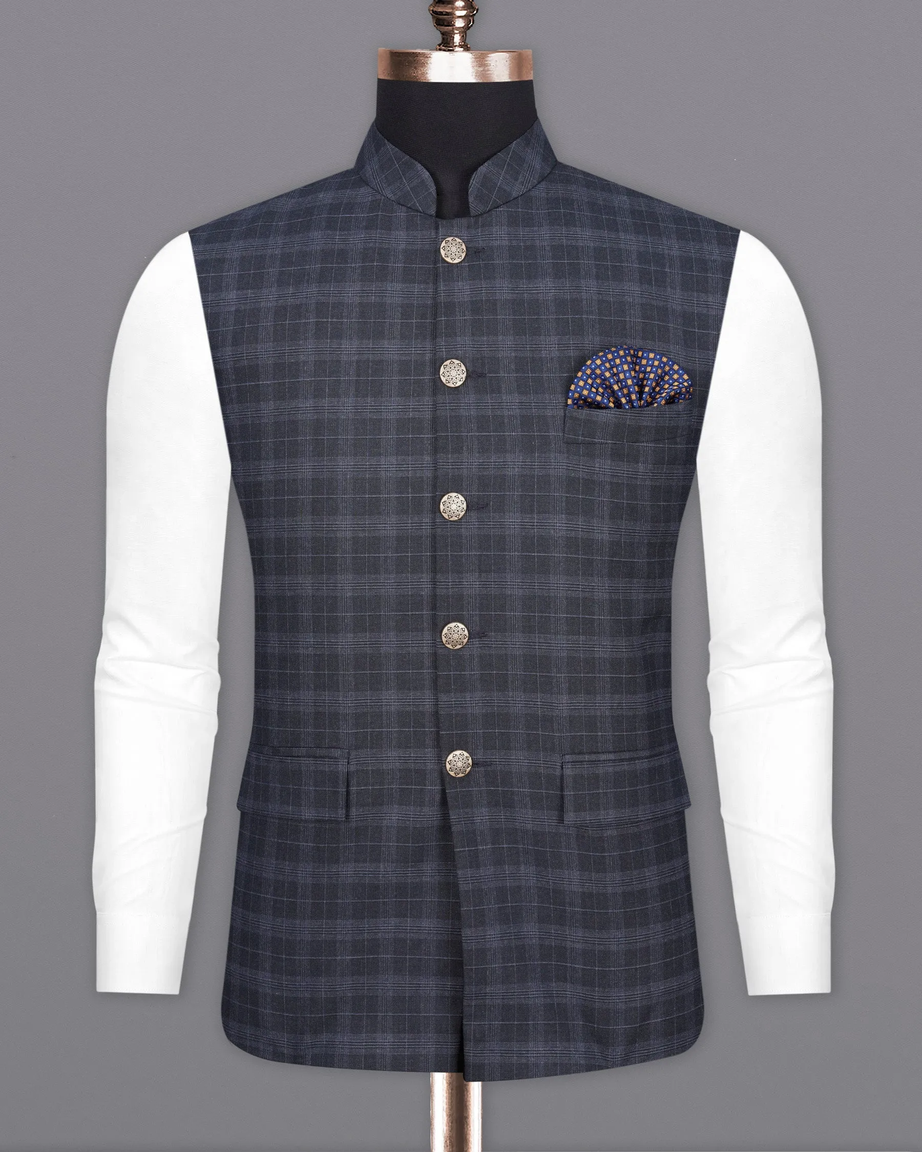Iridium Gray With Mobster Gray Plaid Nehru Jacket sold by French Crown product image thumbnail 2