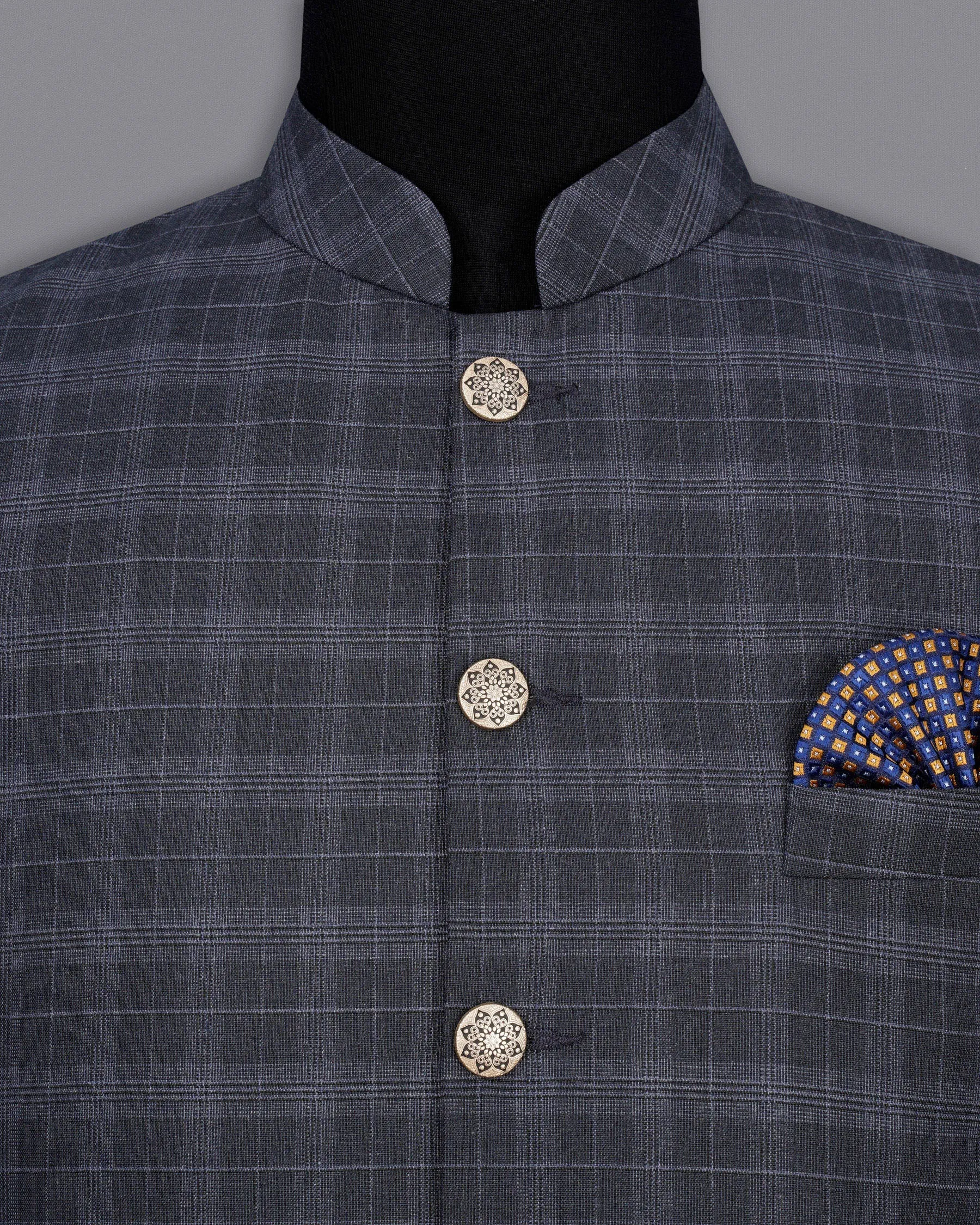 Iridium Gray With Mobster Gray Plaid Nehru Jacket sold by French Crown product image thumbnail 5