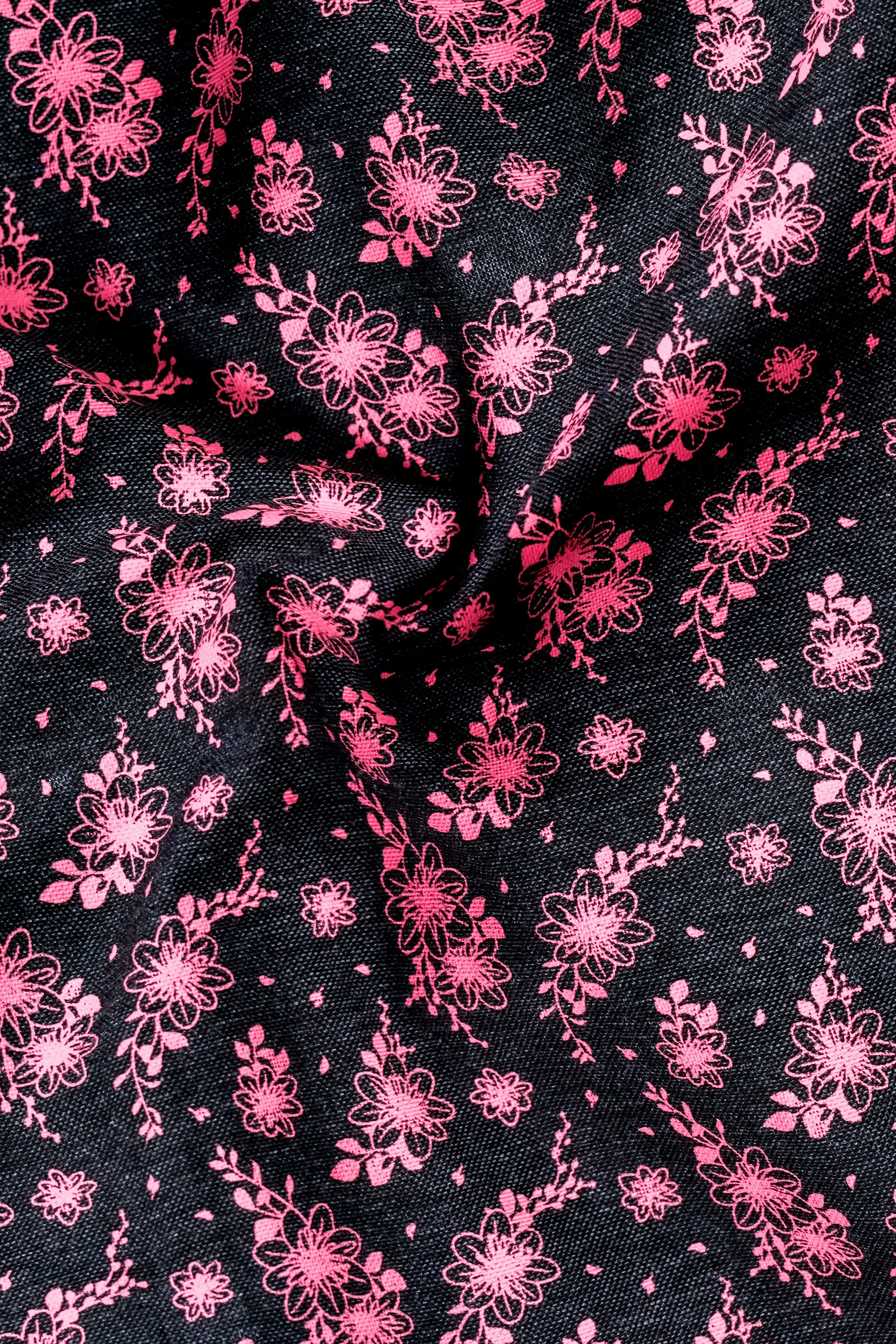 Shadow Petals-Jade Black And Carnation Pink Floral Printed Oxford Premium Cotton Casual Shirt sold by French Crown product image thumbnail 2
