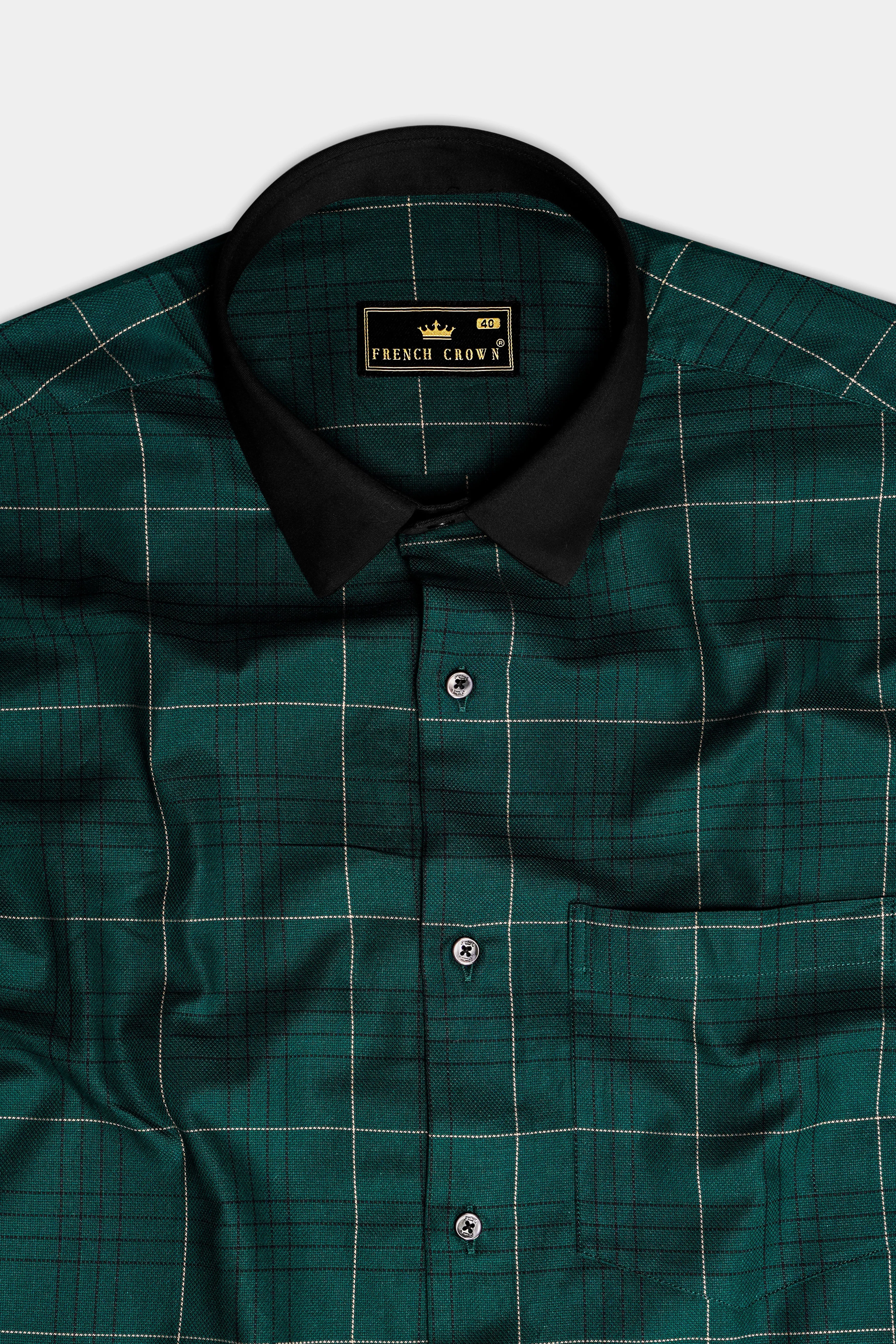 Olive Green-French Crown Plaid Dobby Textured Premium Giza Cotton Dress Shirt sold by French Crown product image thumbnail 5