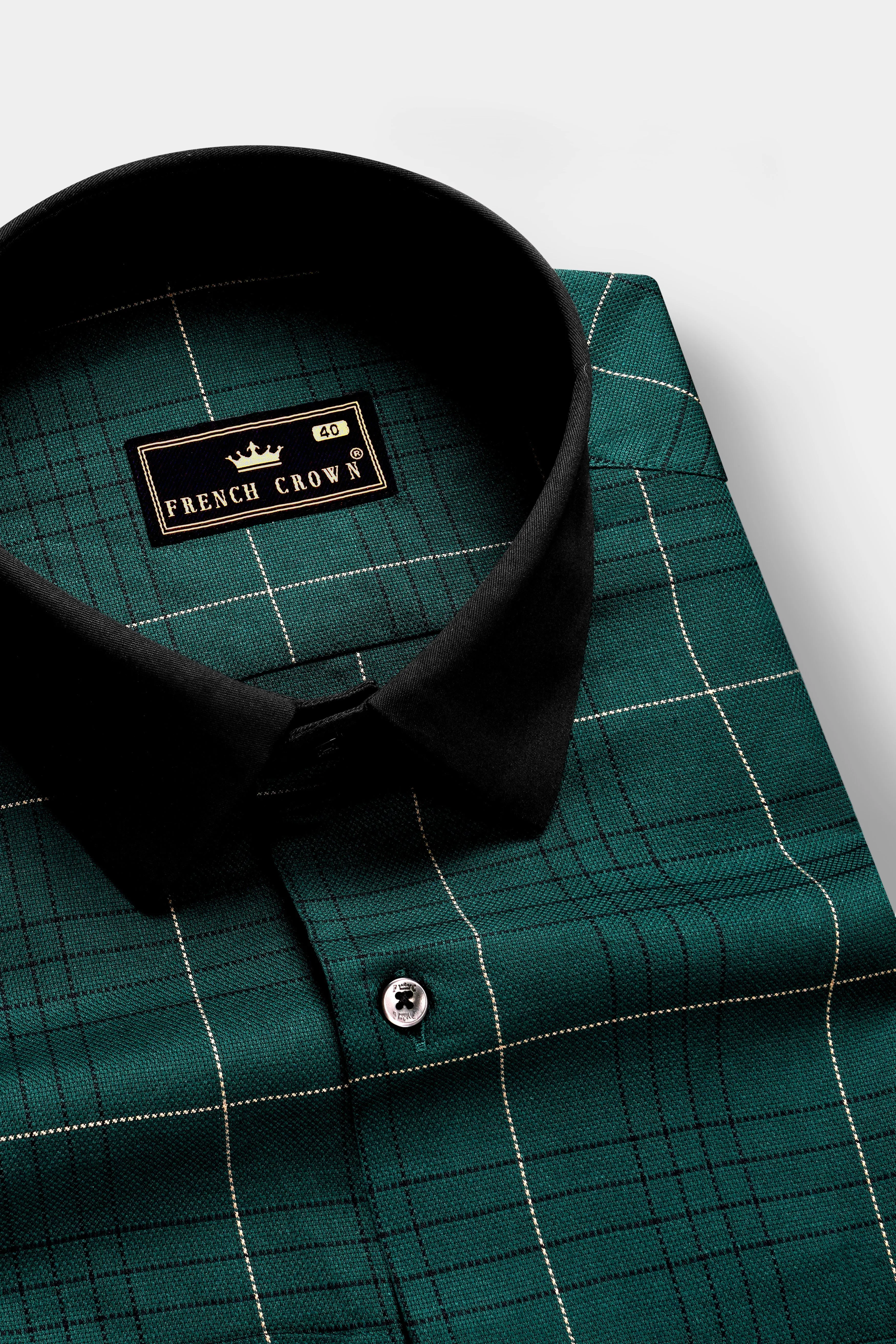 Olive Green-French Crown Plaid Dobby Textured Premium Giza Cotton Dress Shirt sold by French Crown product image thumbnail 4