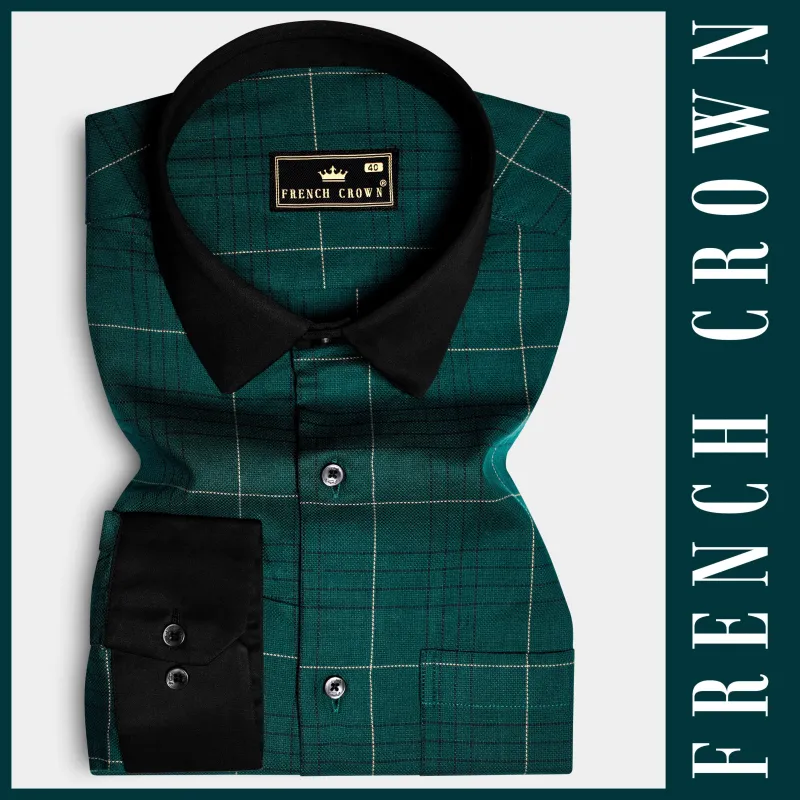 Olive Green-French Crown Plaid Dobby Textured Premium Giza Cotton Dress Shirt sold by French Crown