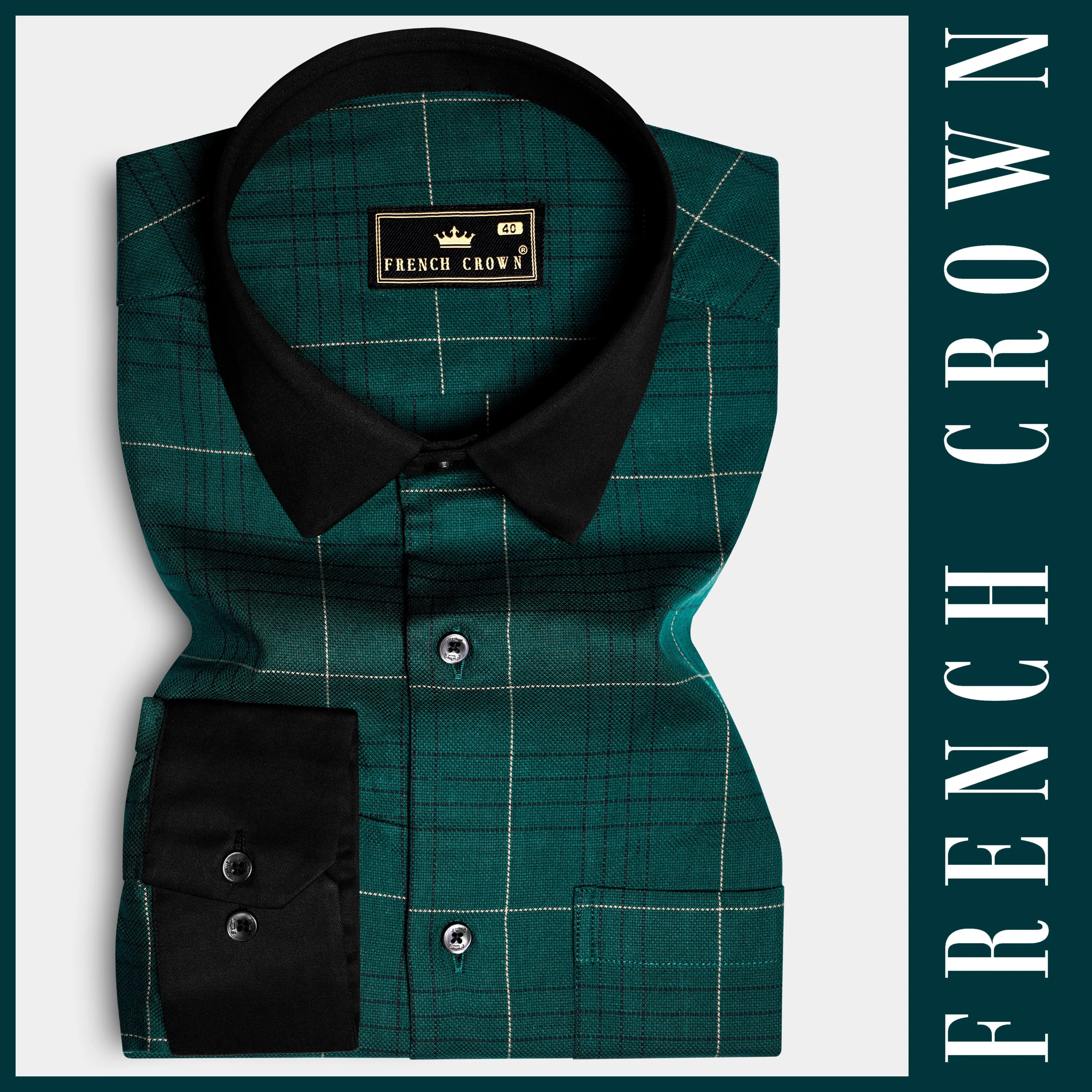 Olive Green-French Crown Plaid Dobby Textured Premium Giza Cotton Dress Shirt sold by French Crown