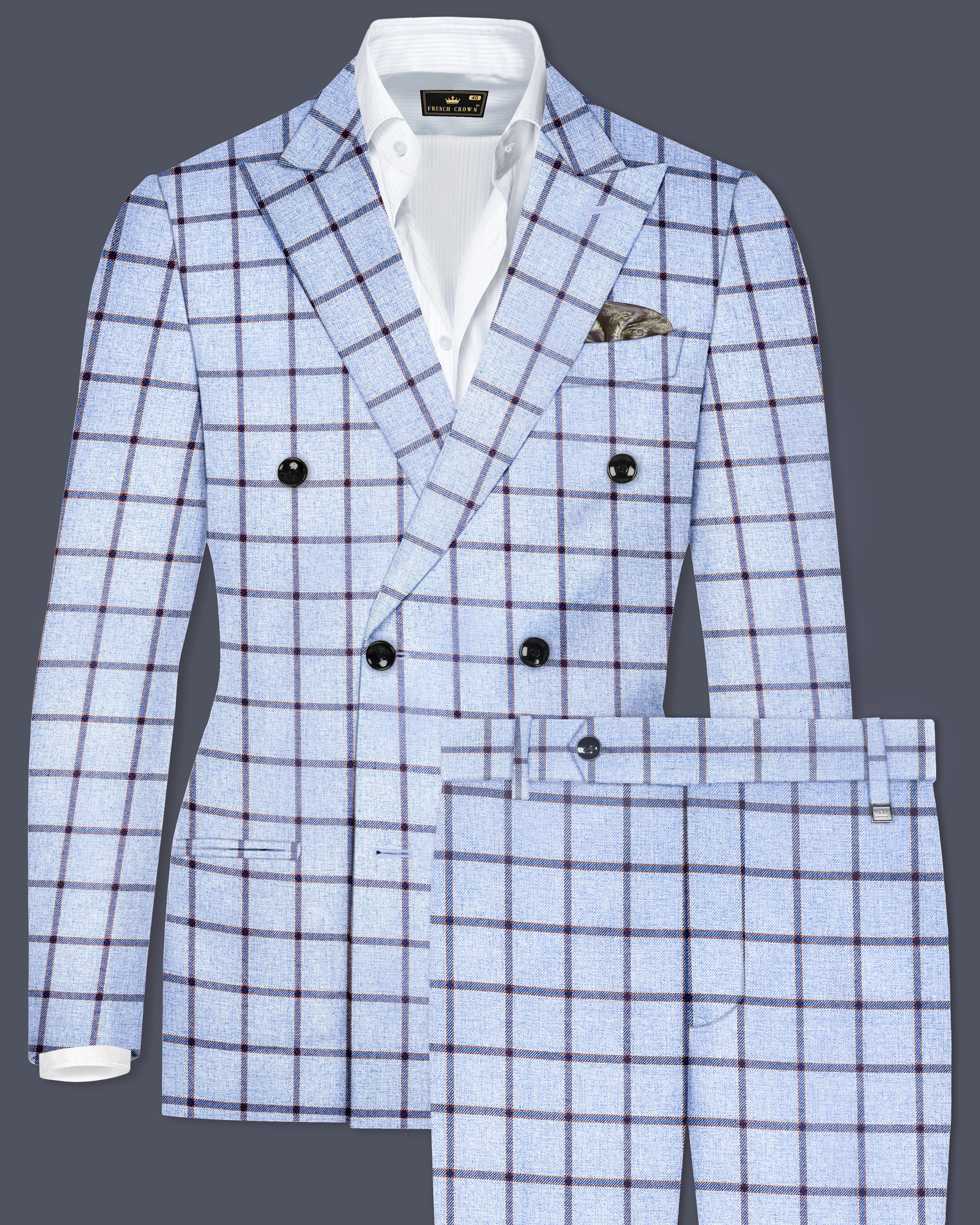 Mistrel-Spun Pearl Blue Windows Wool Rich Double Breasted Suit sold by French Crown