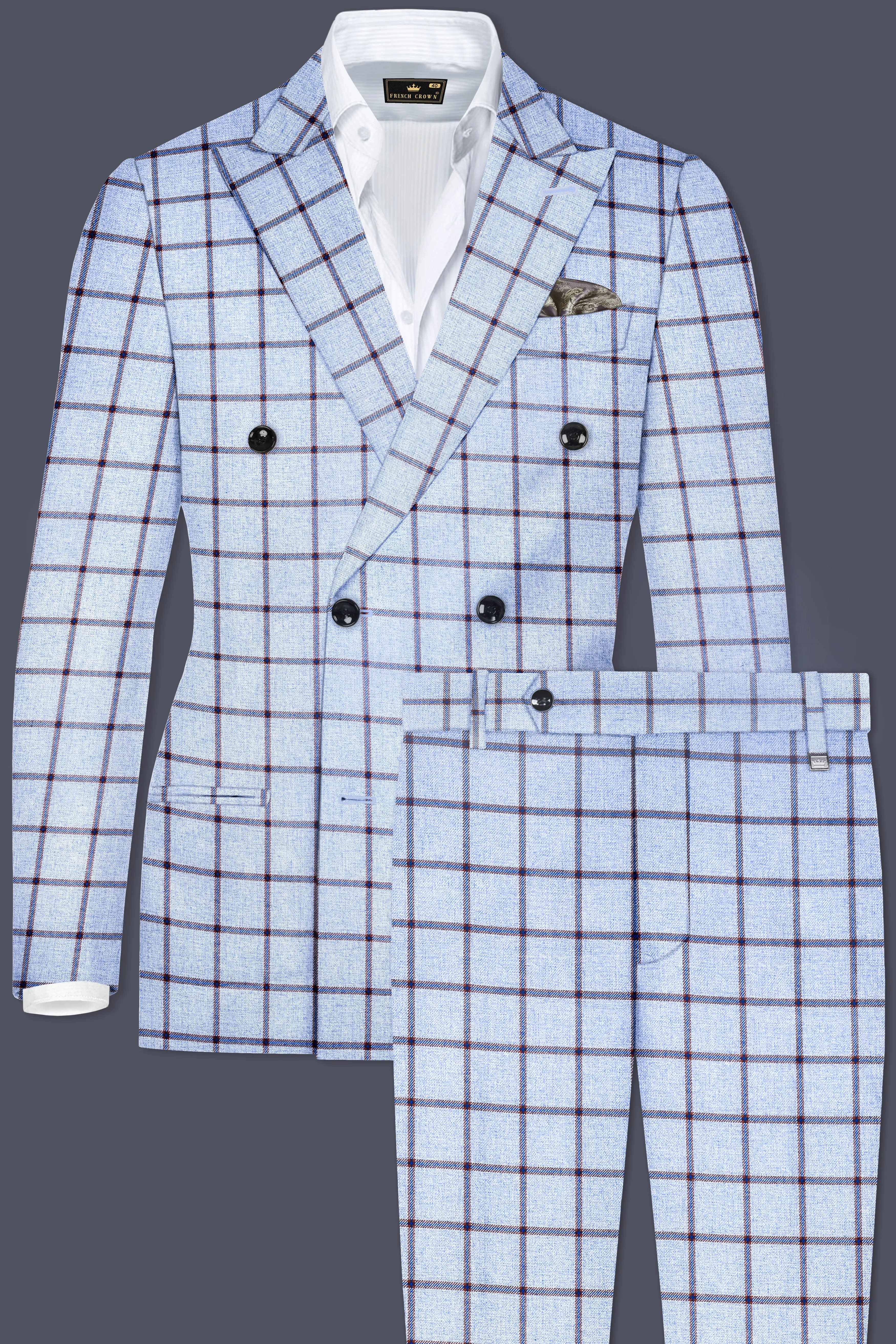 Mistrel-Spun Pearl Blue Windows Wool Rich Double Breasted Suit sold by French Crown product image thumbnail 2